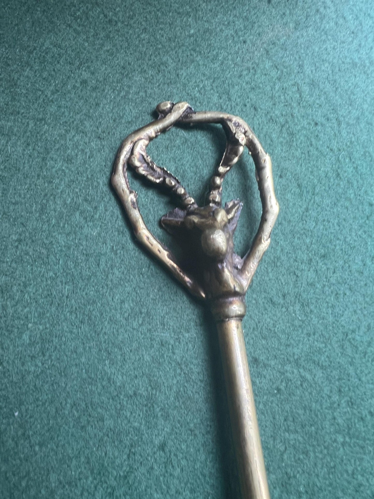Vintage brass toasting fork. Stag head design Quirky fireside tool.