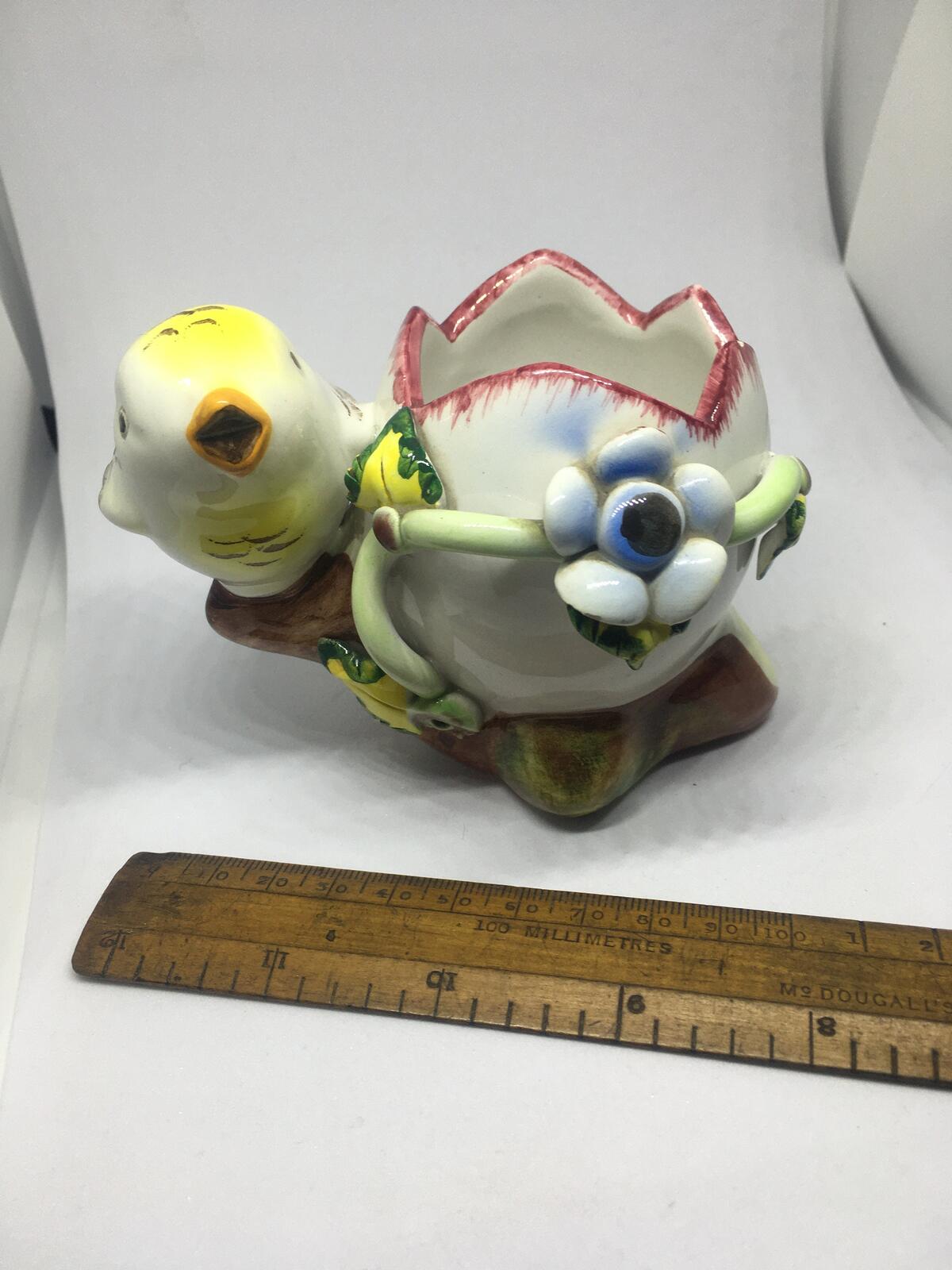 Kitsch Egg cup ceramic chick and egg plant pot. Made in Italy