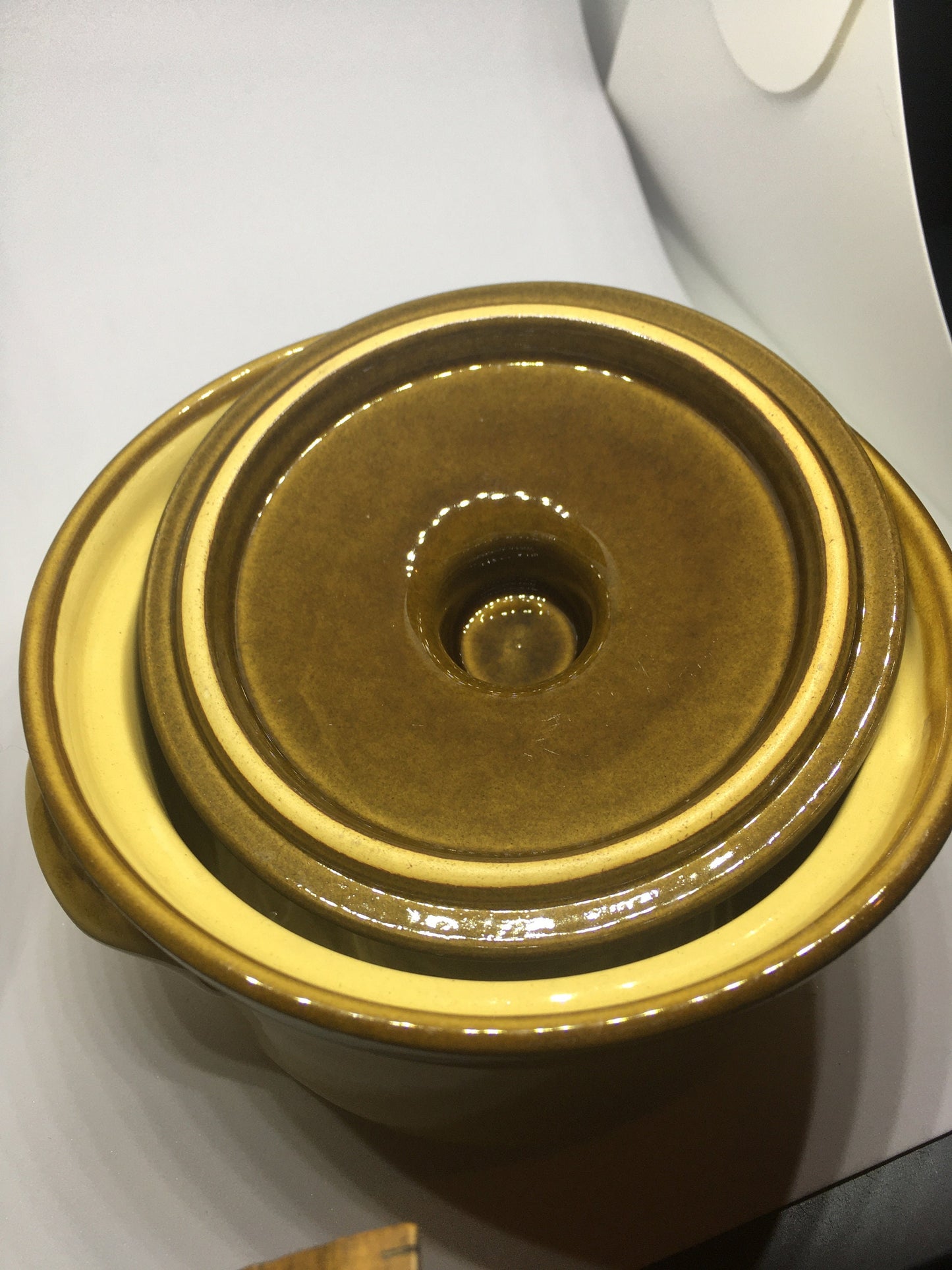 Vintage TG Green individual ceramic casserole dish.