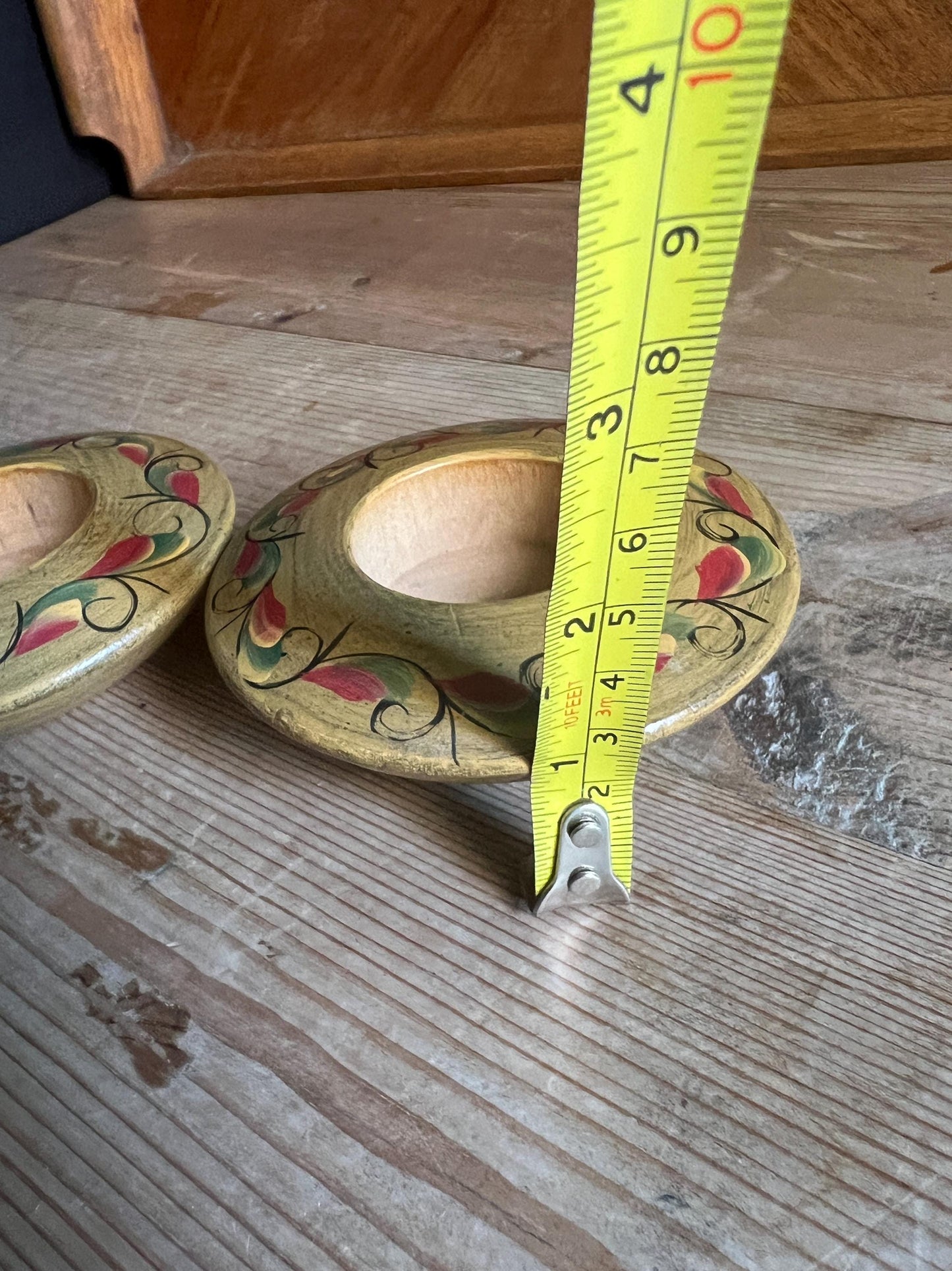 Hand painted rosemaling style votive holders. Norwegian folk art. Sticker Jorunn Øivold