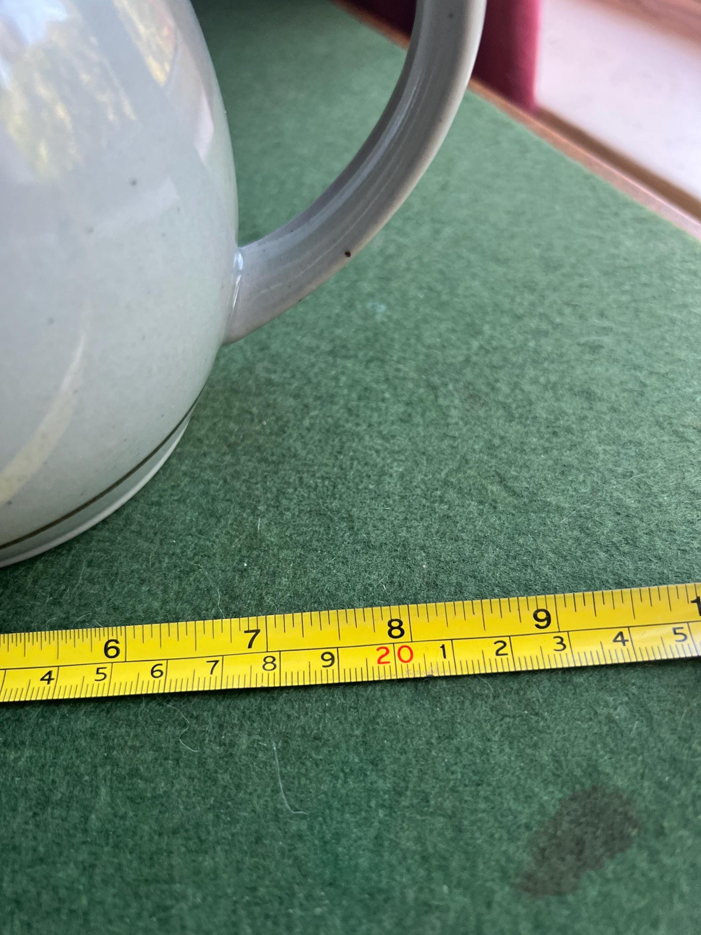 Pot bellied celadon glazed tea coffee pot. Speckled duck egg blue. Stamped Highland Stoneware Scotland.