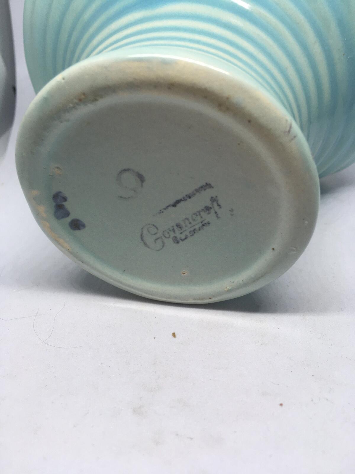 Vintage Govancroft Posy vase handled basket. Beautiful turquoise glaze bud vase.