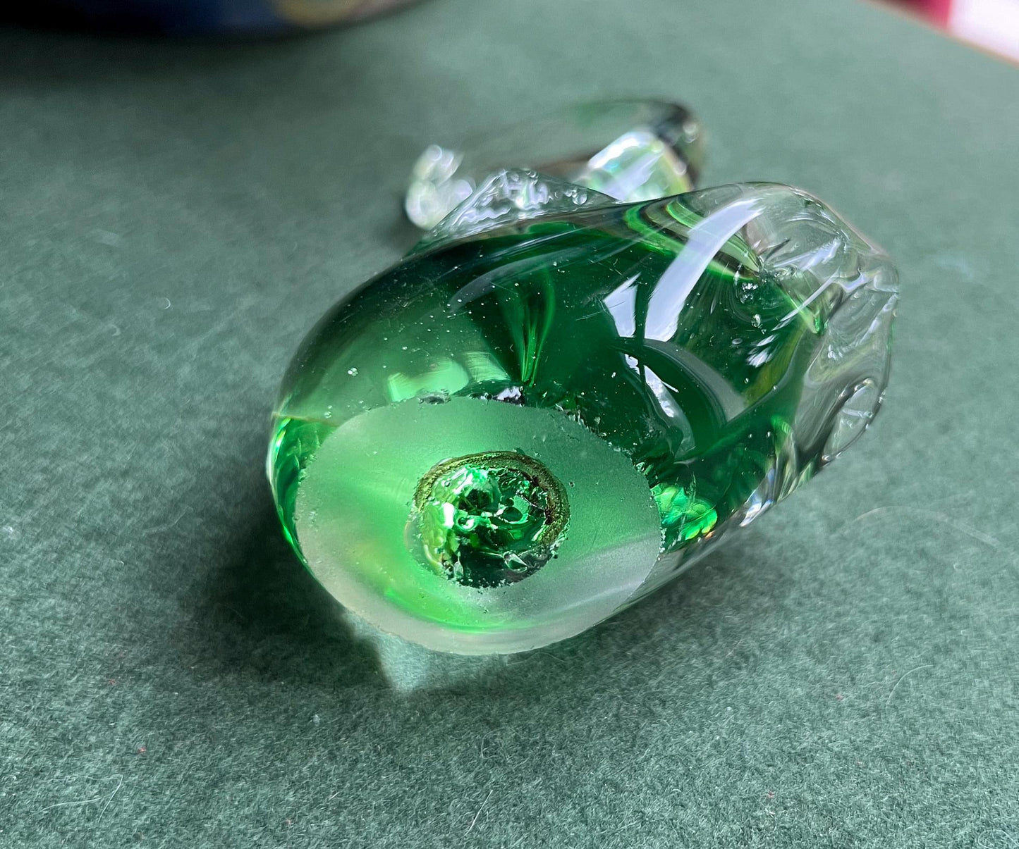 Beautiful hand blown green glass swan figurine.
