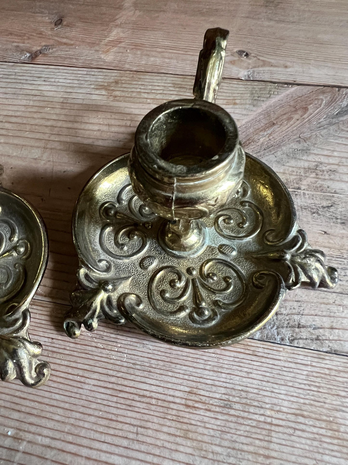 Pair of vintage brass art deco candle sticks.