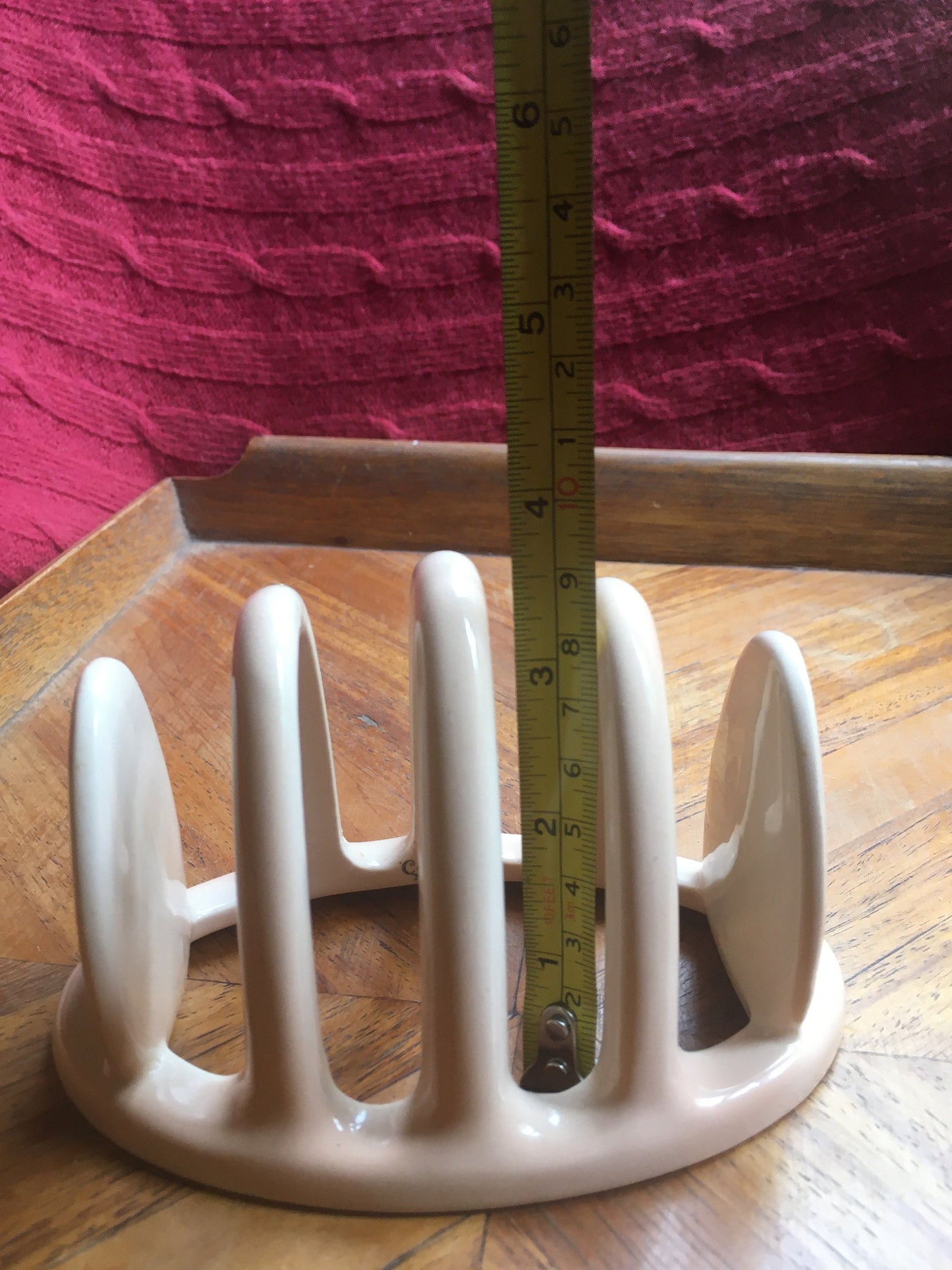 Carlton Ware pink ceramic toast rack. Pink raised flower detail. Stamped.