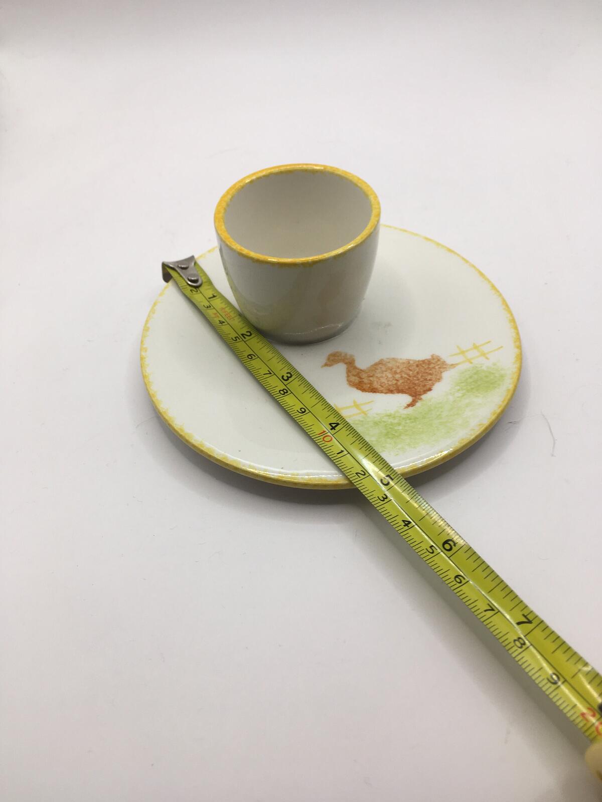 Ceramic Egg Cup. Vintage Silea Spongeware duck goose design.