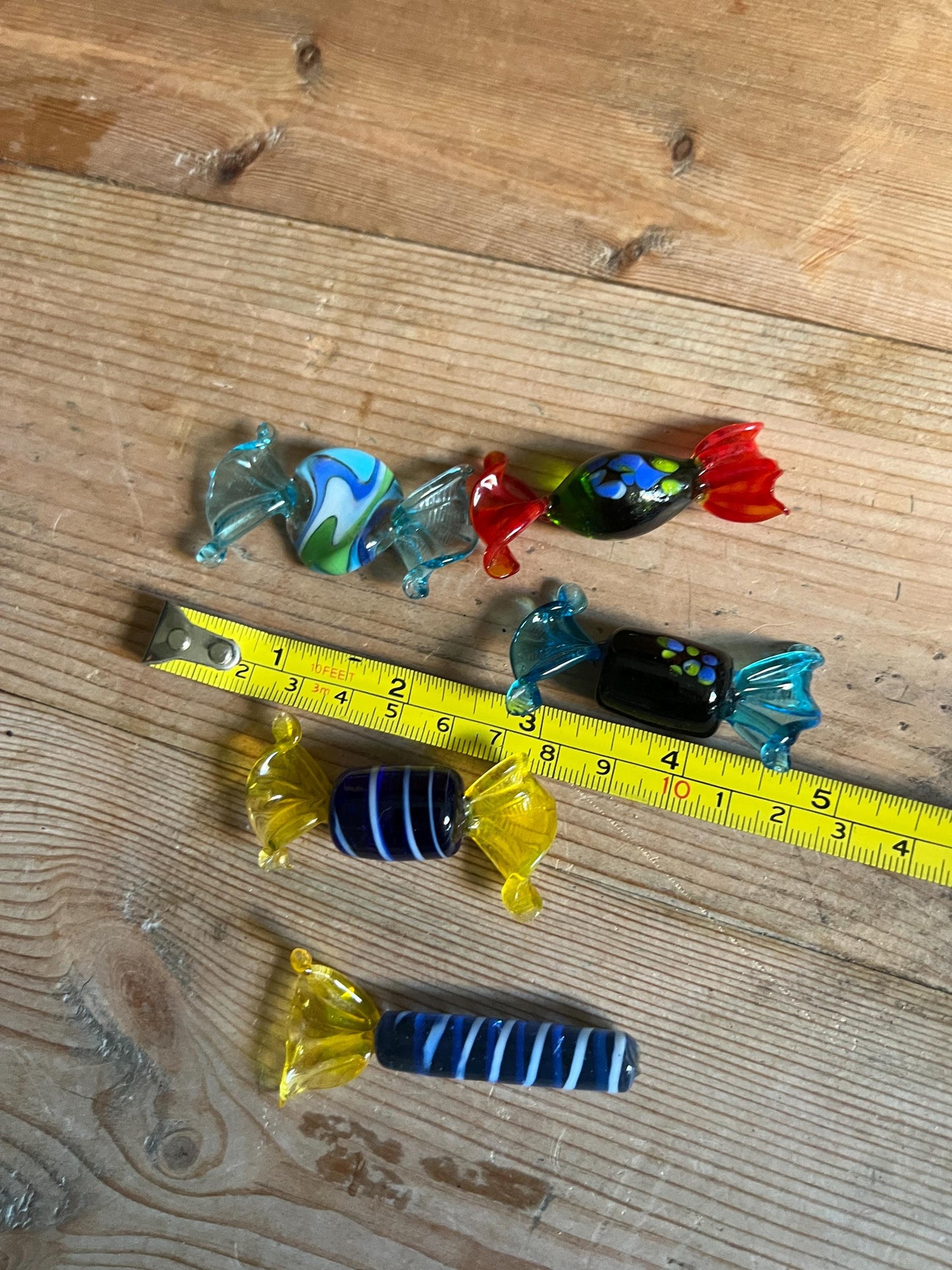 Set 4 Murano glass candies. Multicoloured glass decorative sweeties. Italian glass decor.