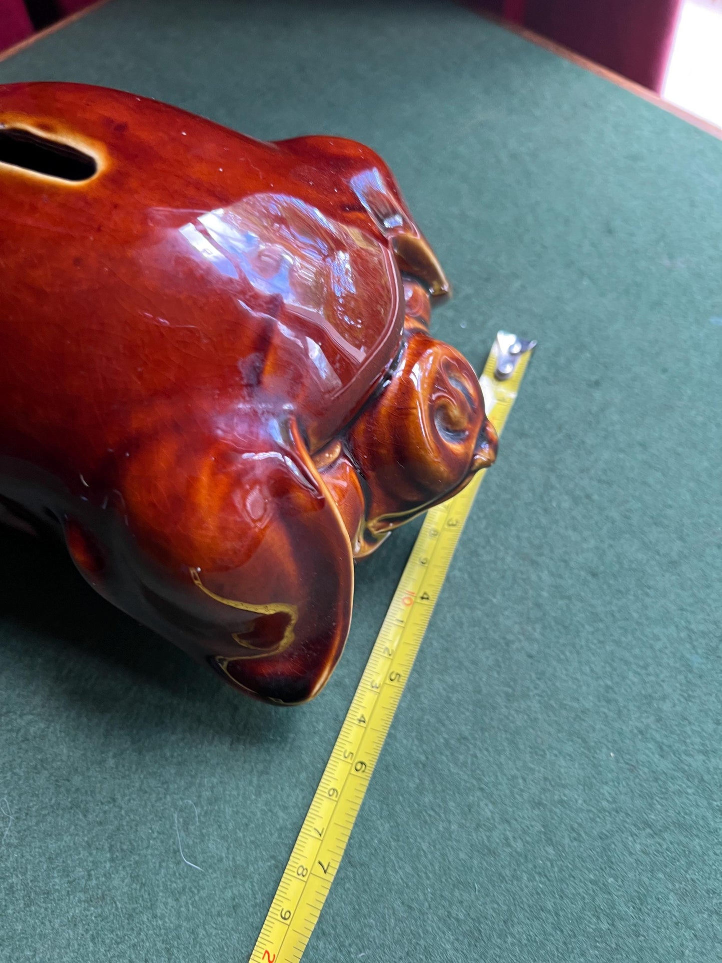 Vintage Piggy Bank 1970s treacle glaze grumpy faced pig figurine. Dartmouth Pottery.