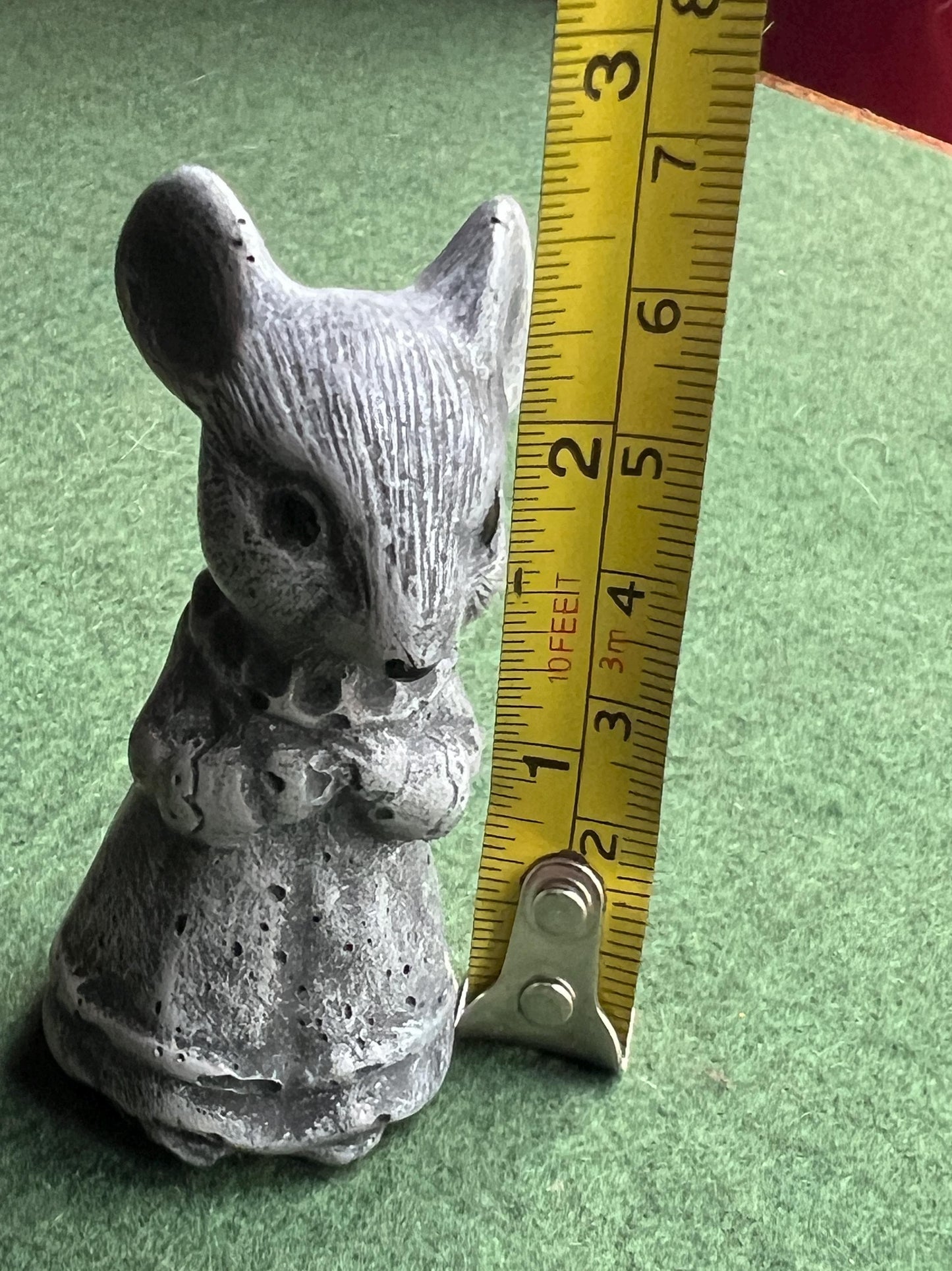 Vintage mouse figurine. Stoneware lava garden ornament.