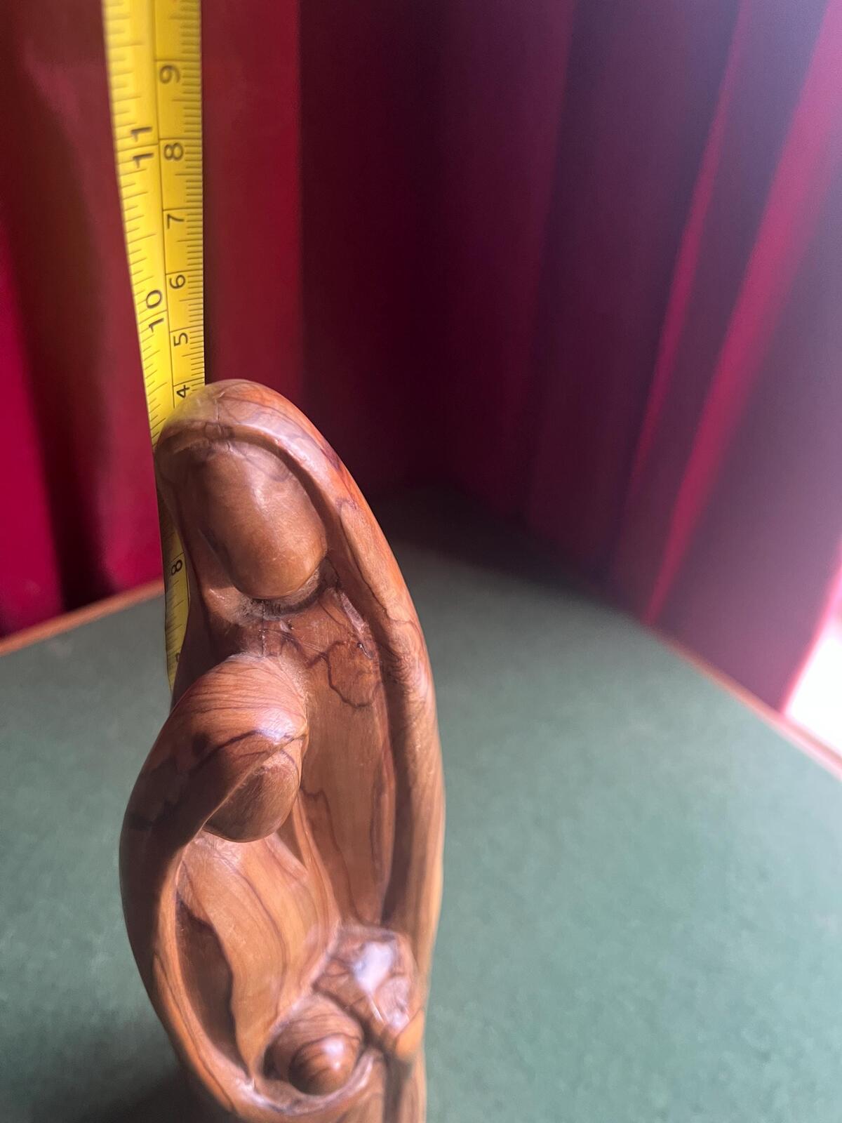 Vintage statue of the Holy Family. Abstract Joseph, Mary, baby Jesus. Hand-carved olive wood. Holy Land carving.