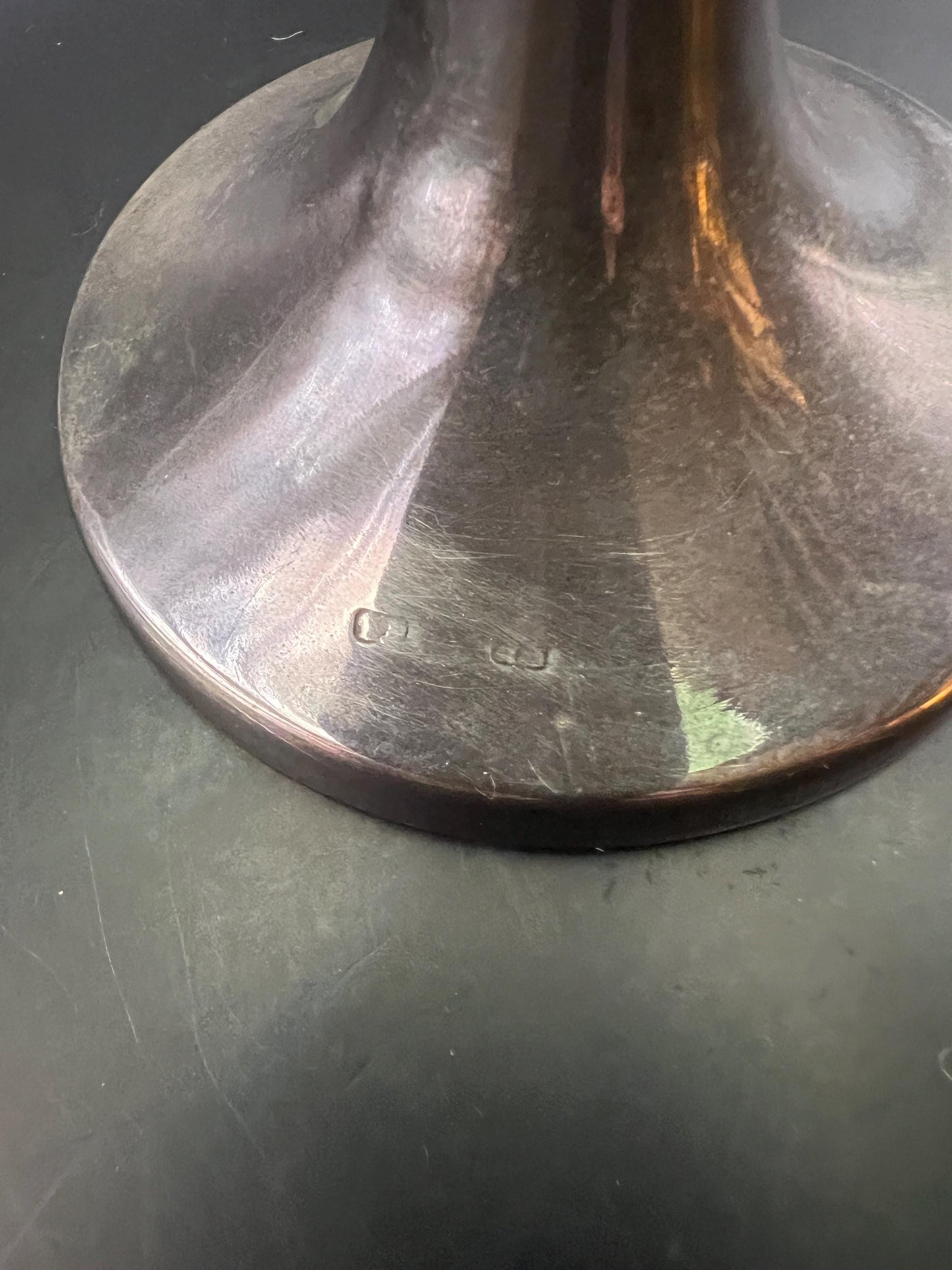 1930s green stretch glass pedestal bowl on silver tone base.