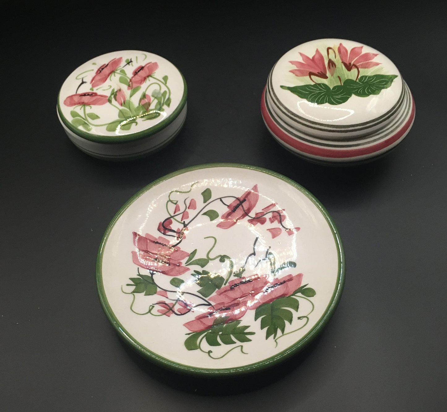 Pink Floral trinket boxes dish. Handmade and painted in Cyprus.