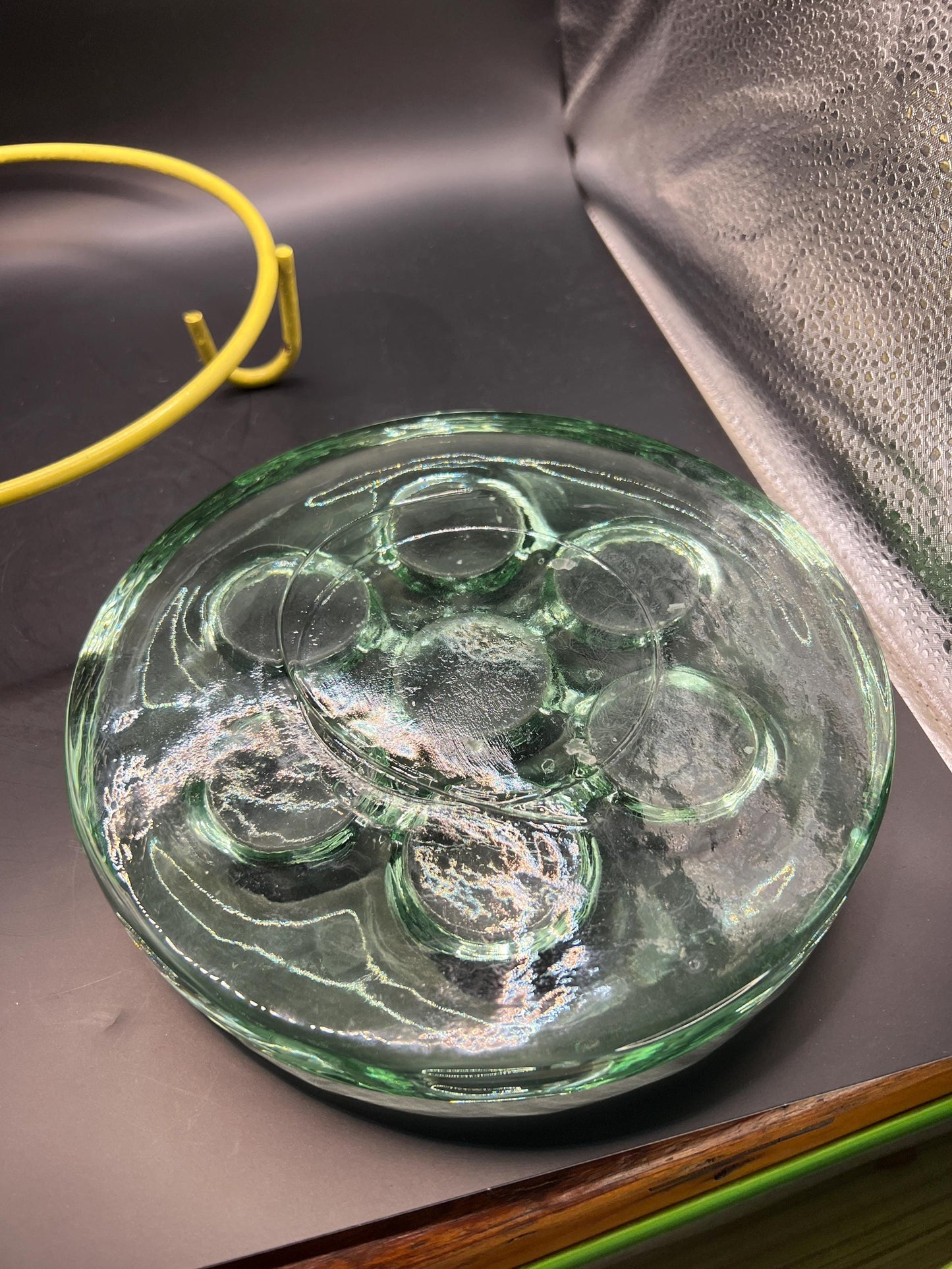 7 space vintage glass tealight centrepiece with metal holder.