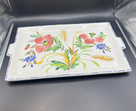 Ceramic decorative serving tray. Hand painted floral design. Stamped Made in Italy.