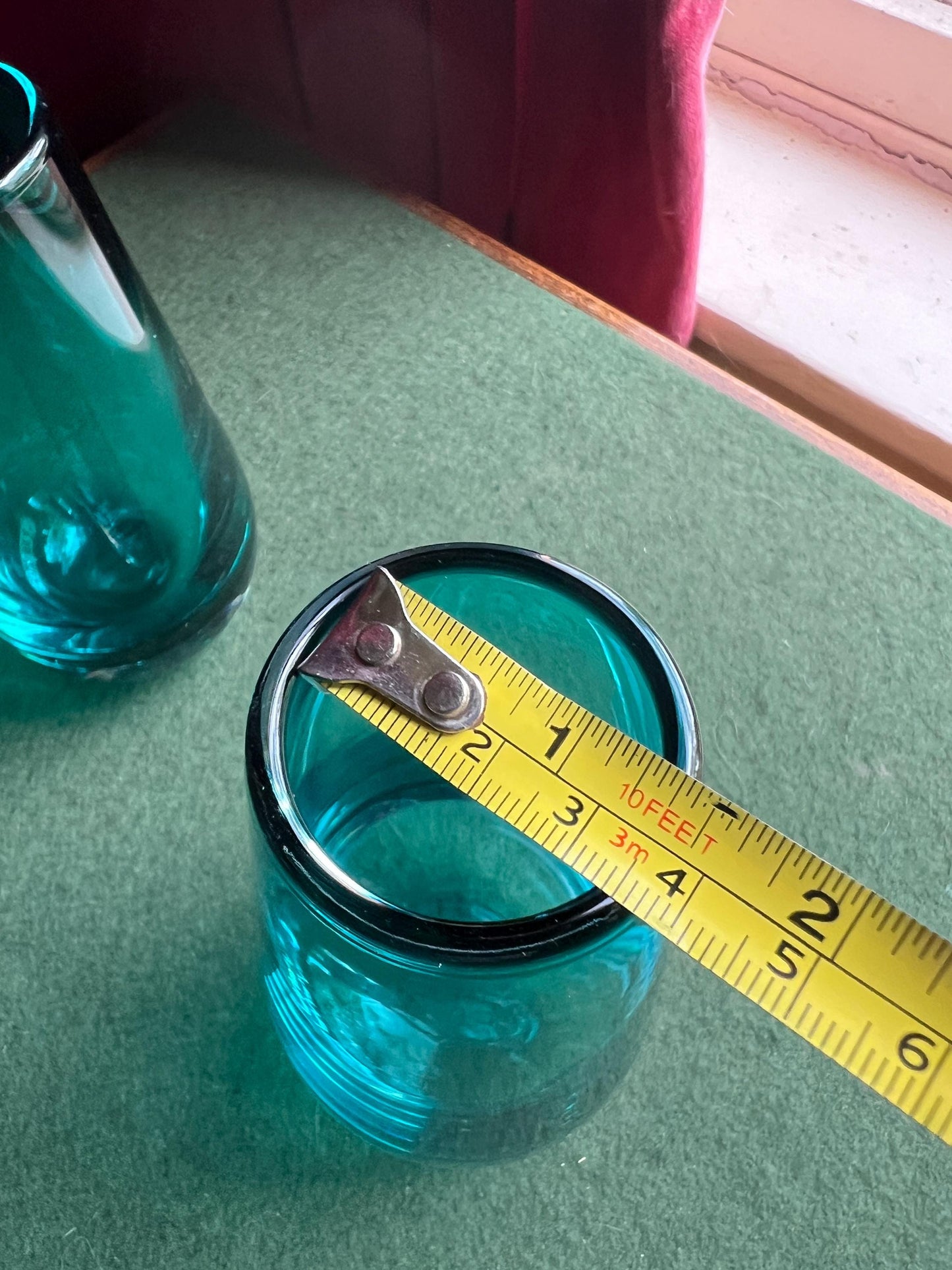 Beautiful teal blue hand blown glass posy vase. 3 available Sold separately