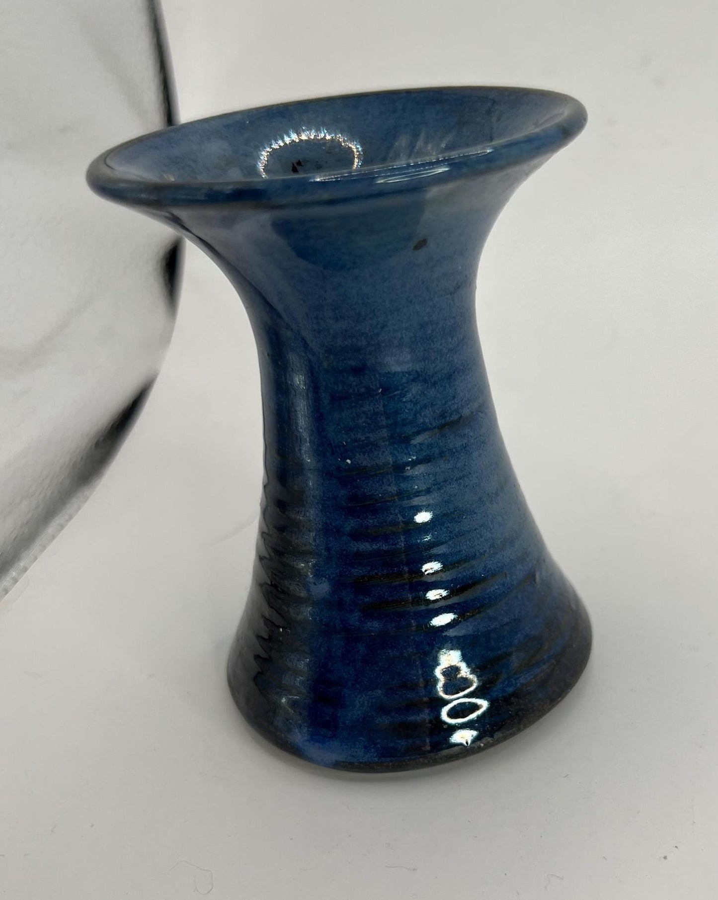 Blue black glaze trumpet vase. Marked 'aino'.