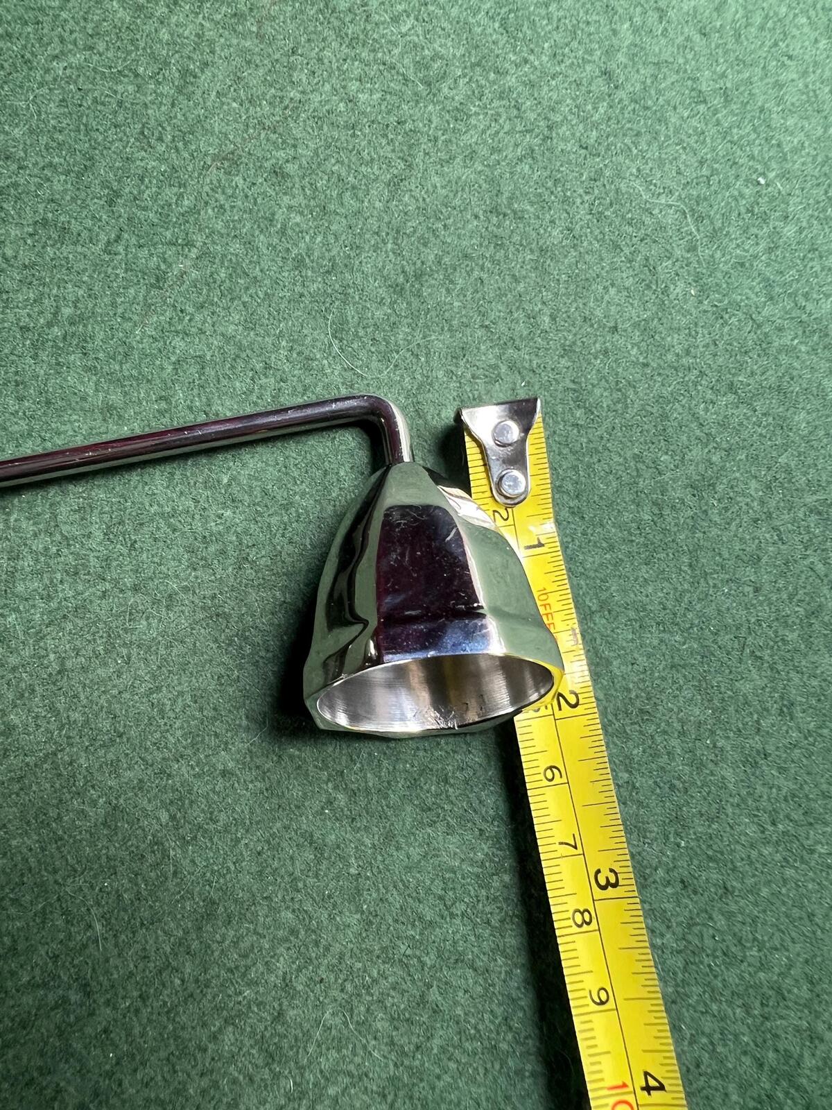 Vintage chrome silver metal candle snuffer. Stainless steel candle extinguisher.