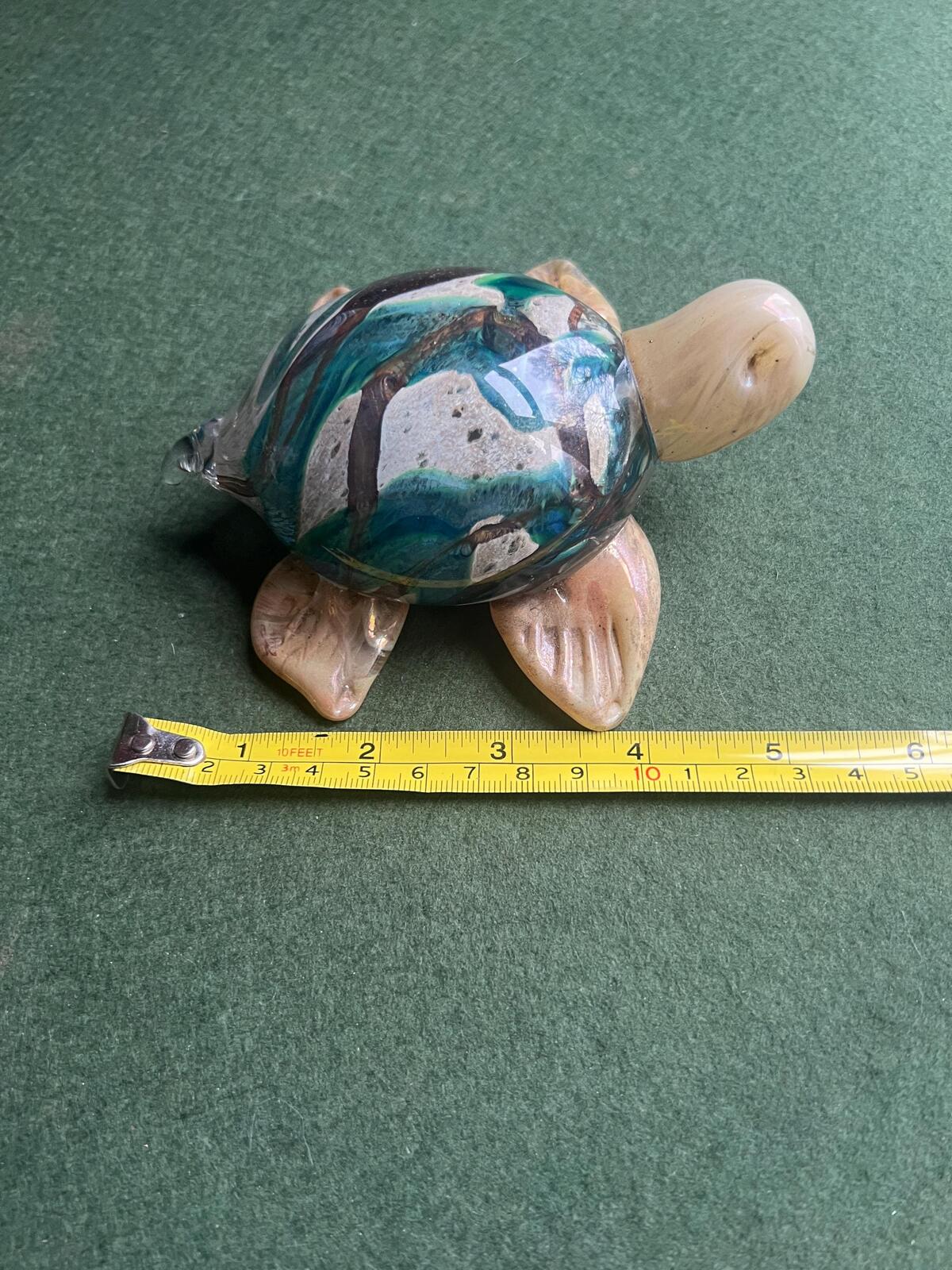 Hand blown Mdina glass turtle paperweight. Quirky grey green shell gold legs. Sea life lover gift. Signed to base.