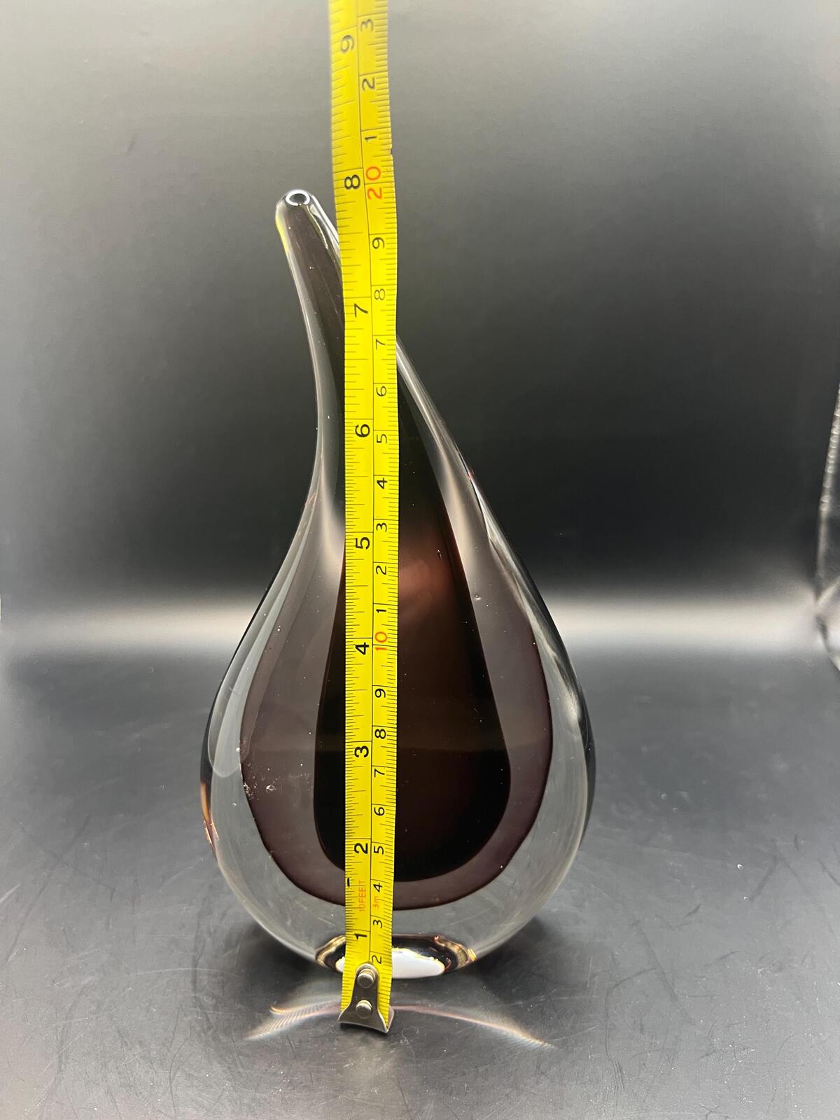 Murano style teardrop paperweight. Sommerso technique Purple and clear glass Vintage MCM sculpture