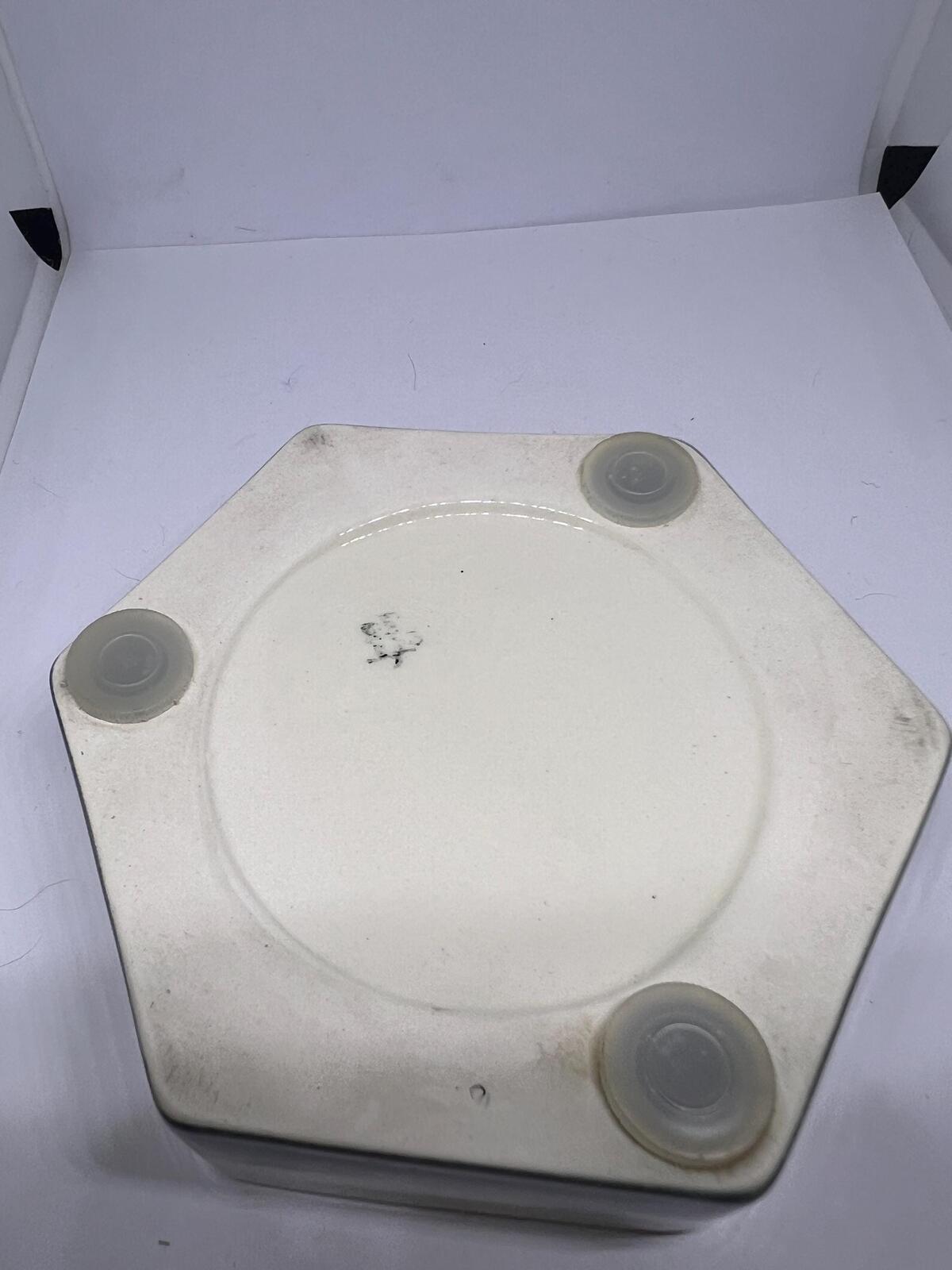 Hexagonal ceramic trinket dish. Jersey pottery hand painted floral decor.