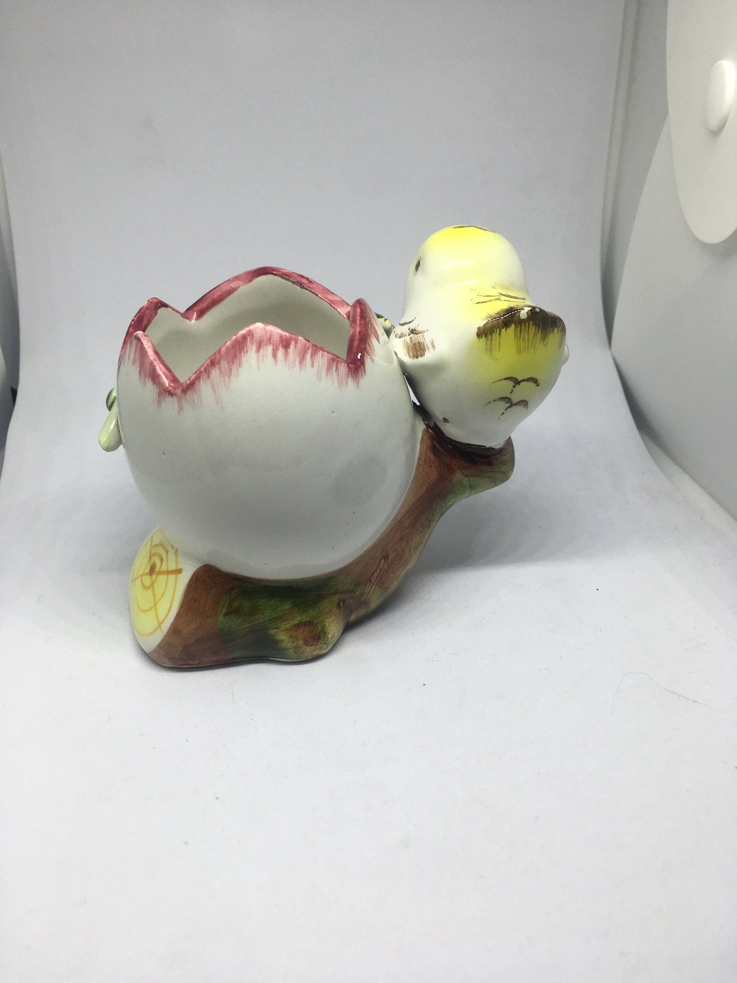Kitsch Egg cup. Vintage unusual quirky ceramic chick and egg plant pot. Made in Italy. Cactus succulent planter.