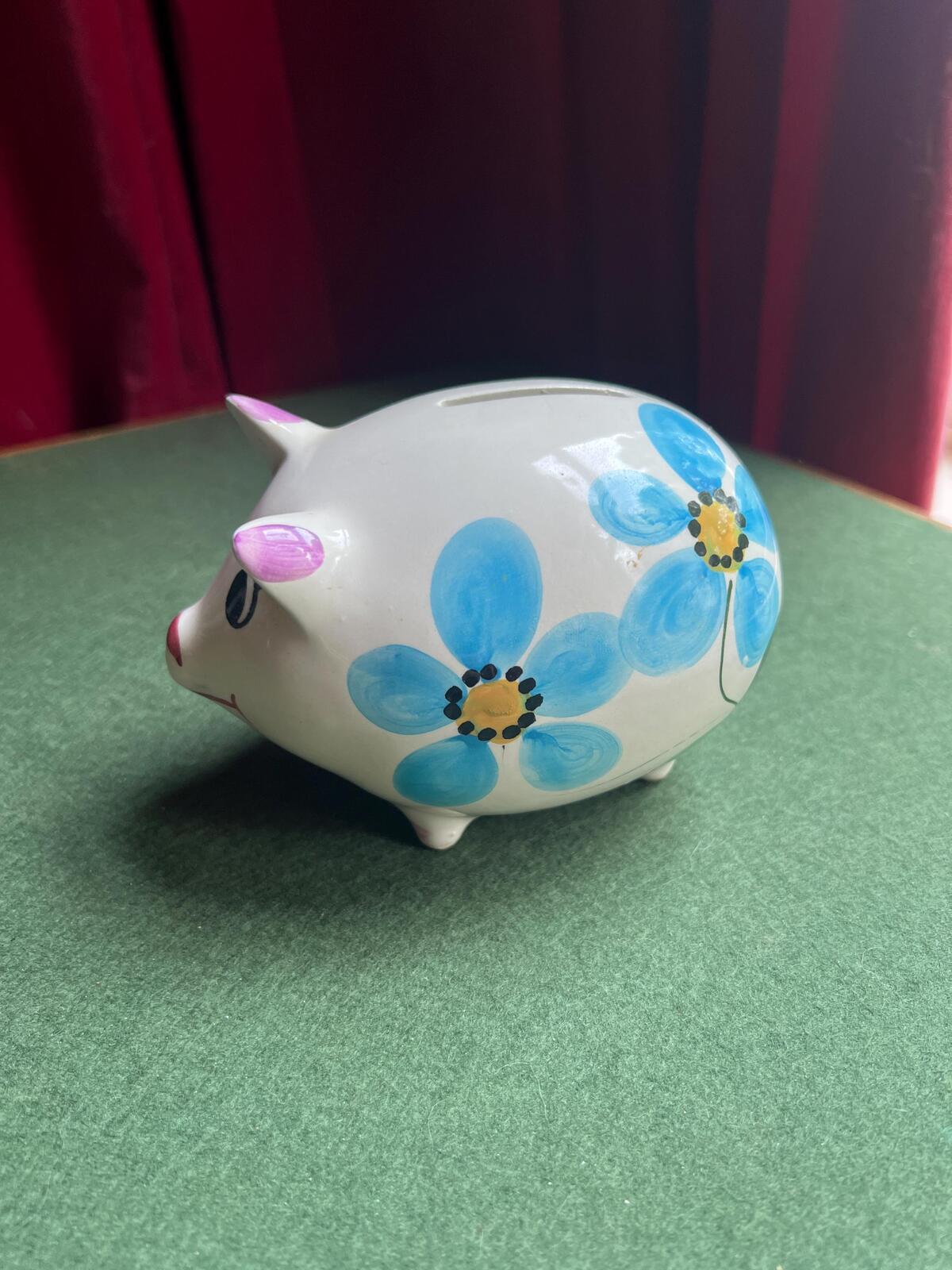 Vintage piggy bank Hand painted ceramic. Made in Portugal.