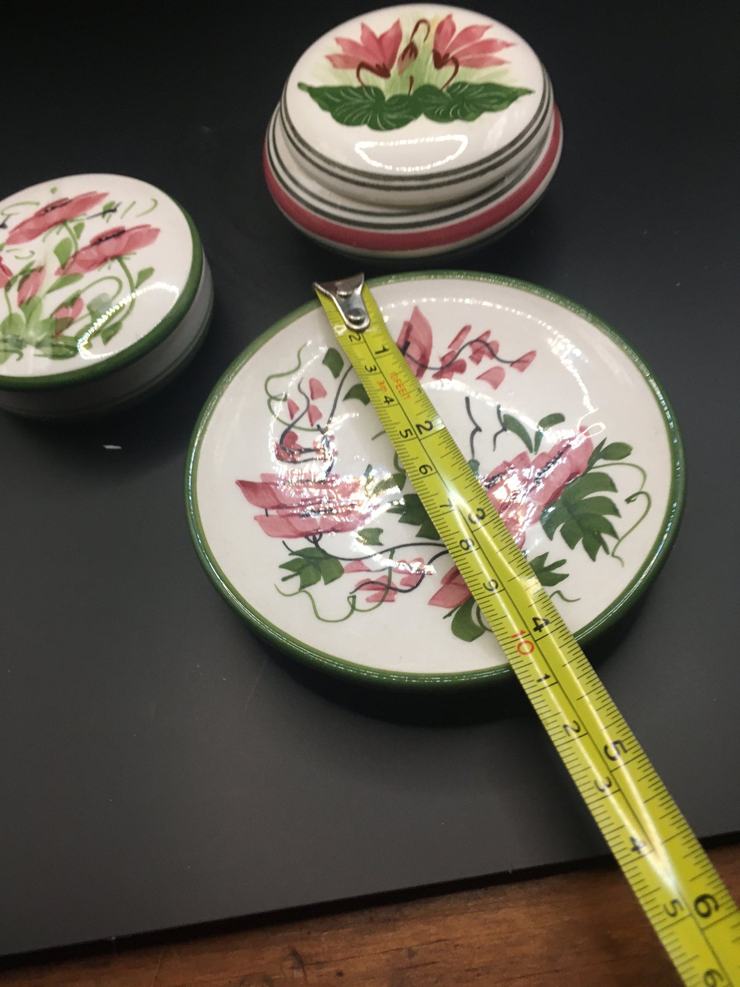 Pink Floral trinket boxes dish. Handmade and painted in Cyprus.