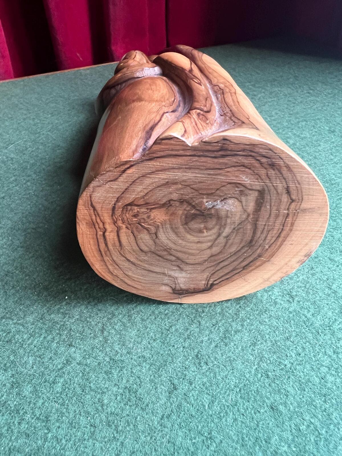 Vintage statue of the Holy Family. Abstract Joseph, Mary, baby Jesus. Hand-carved olive wood. Holy Land carving.