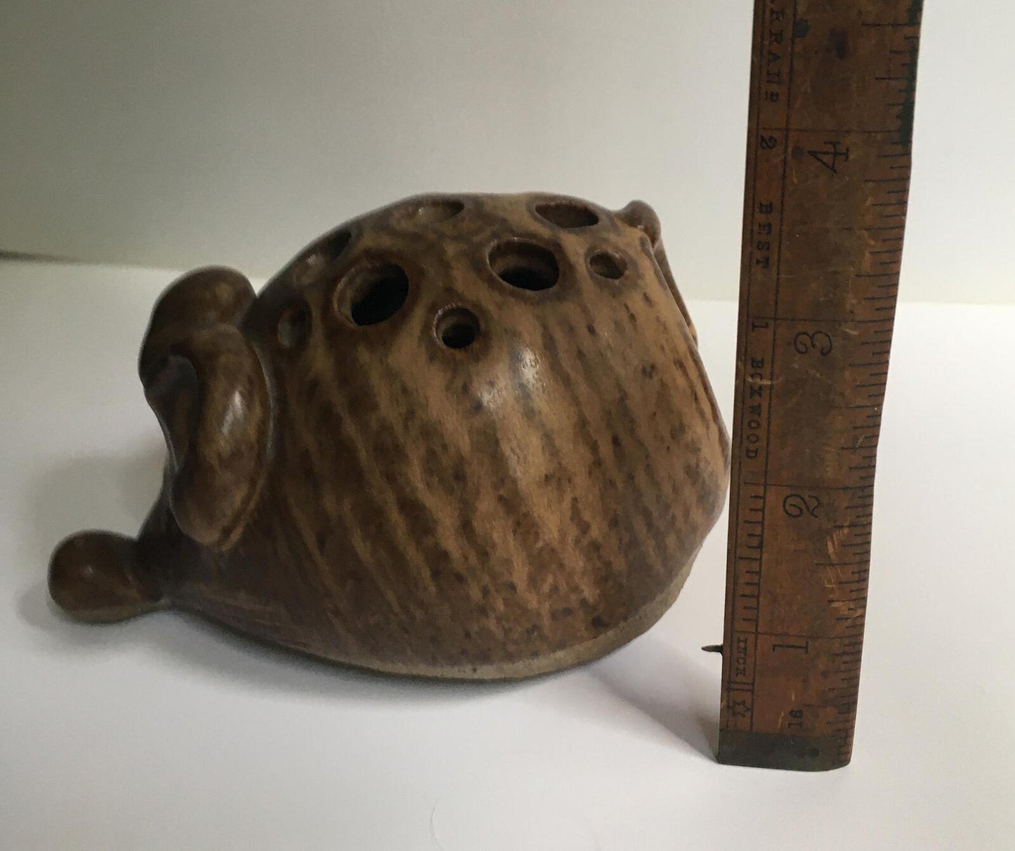 Pottery flower frog Mouse shaped flower frog.
