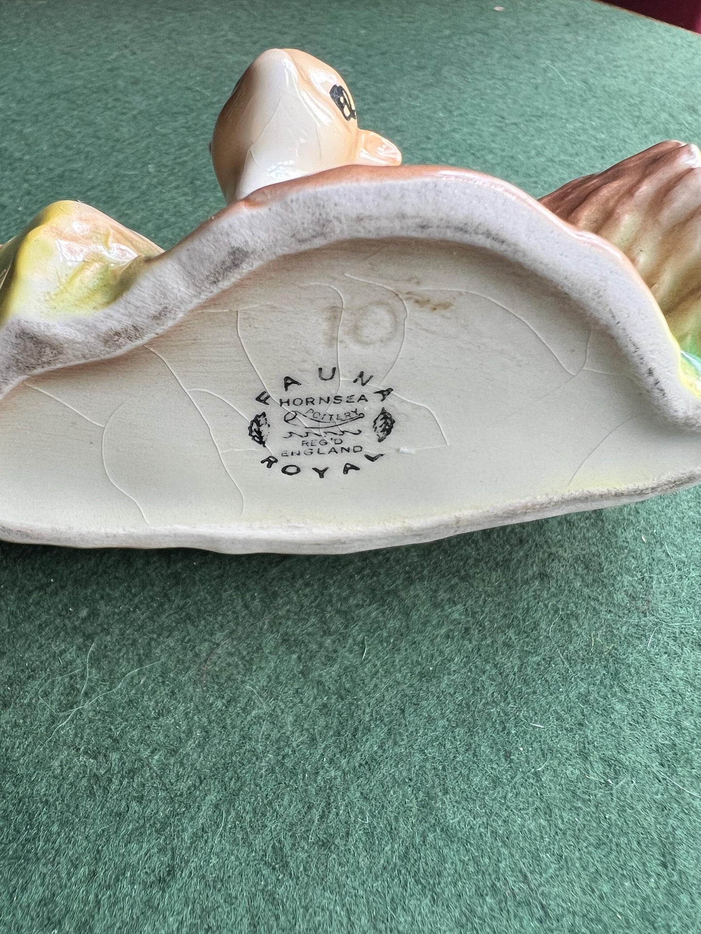 Posy vase planter. Baby deer by a log. Stamped Hornsea Fauna Royal.