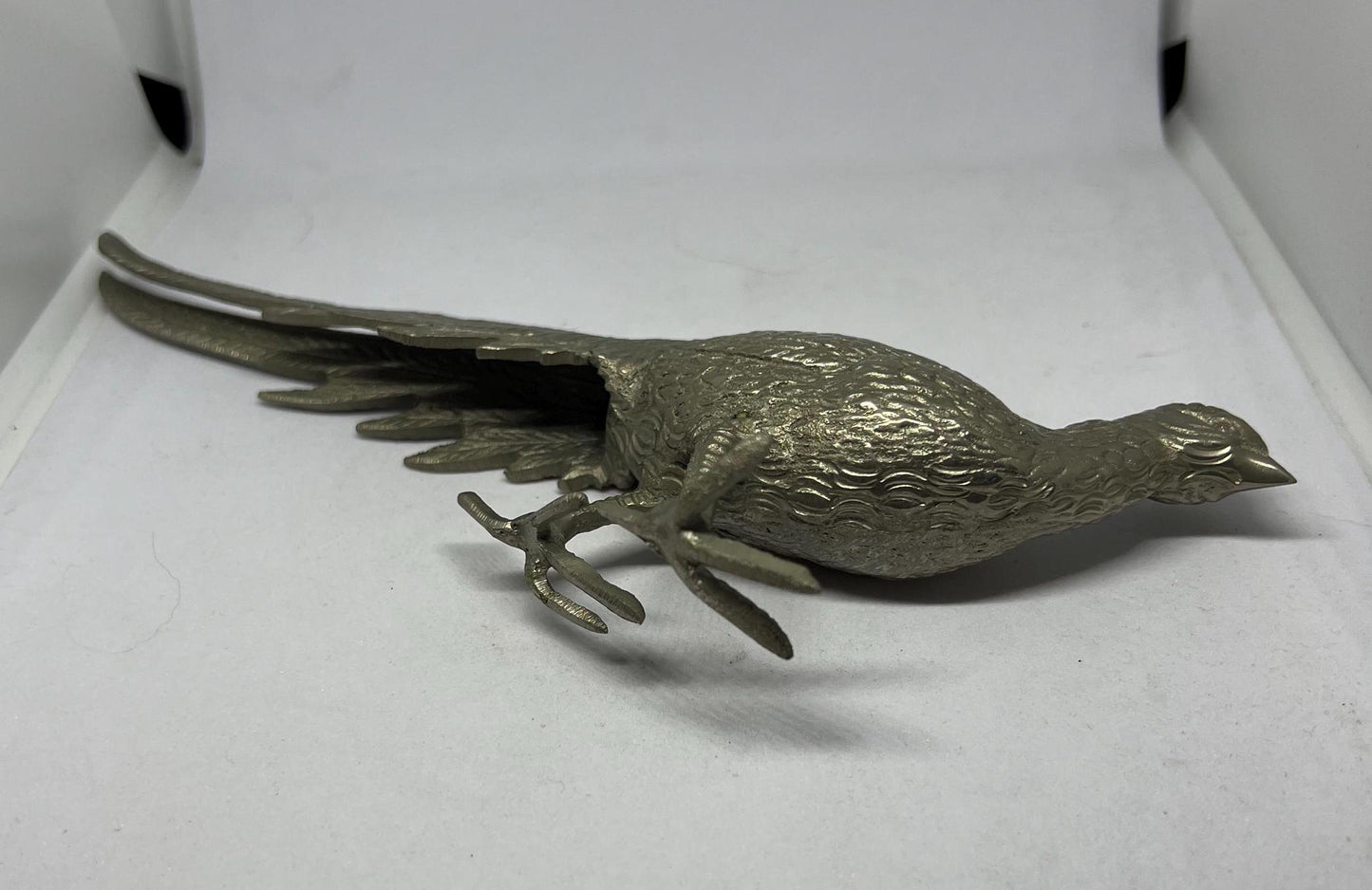 Metal pheasant figurine Vintage silver tone pheasant bird ornament