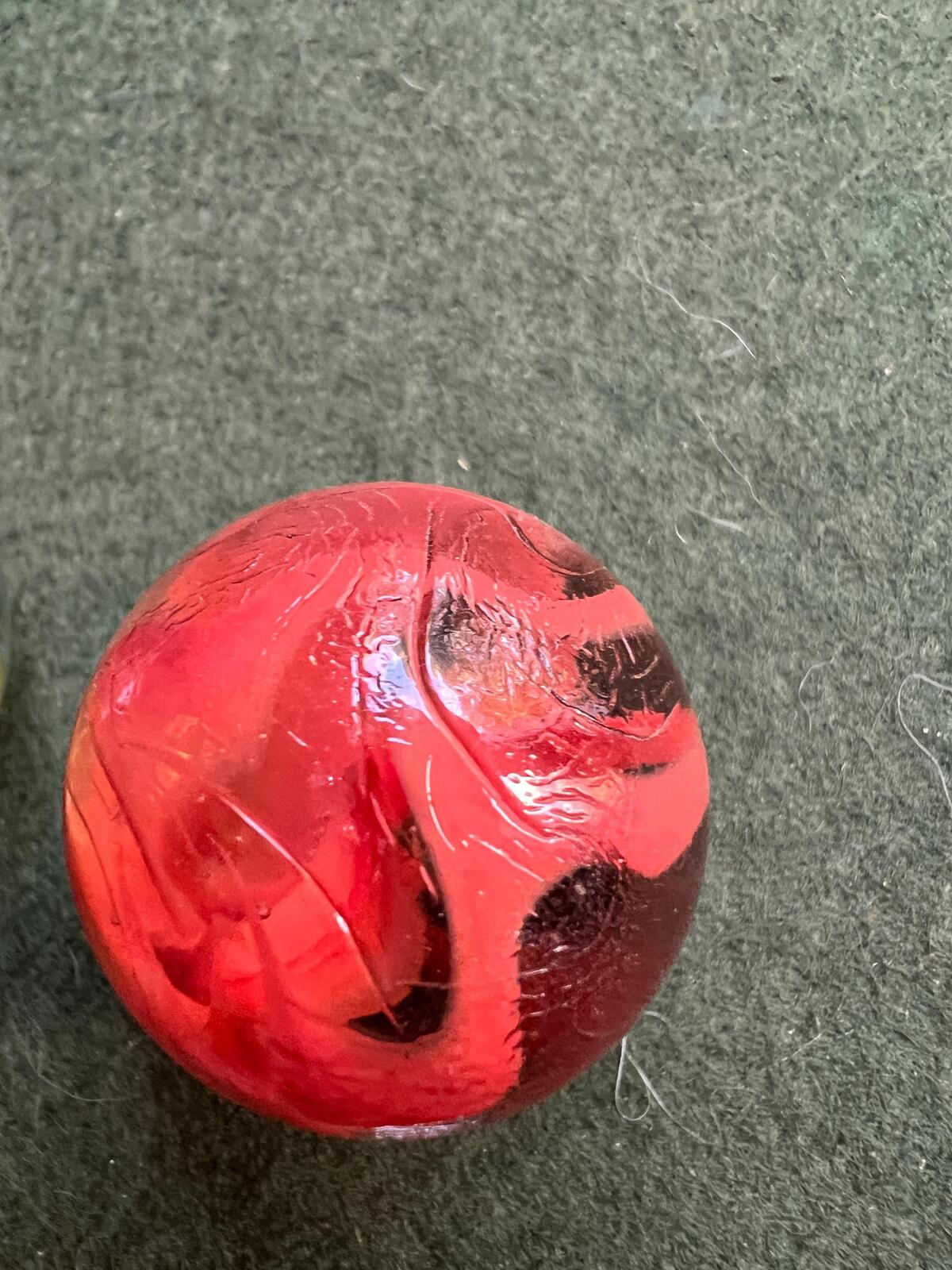 Set 3 vintage dobber marbles. Red Yellow blue spaghetti swirl.