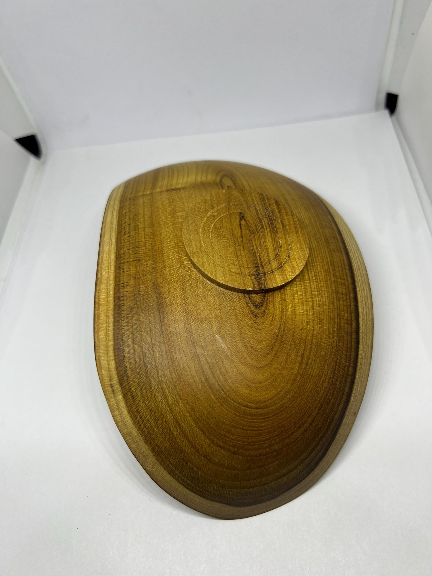 Unique hand turned wooden U shaped olive bowl.