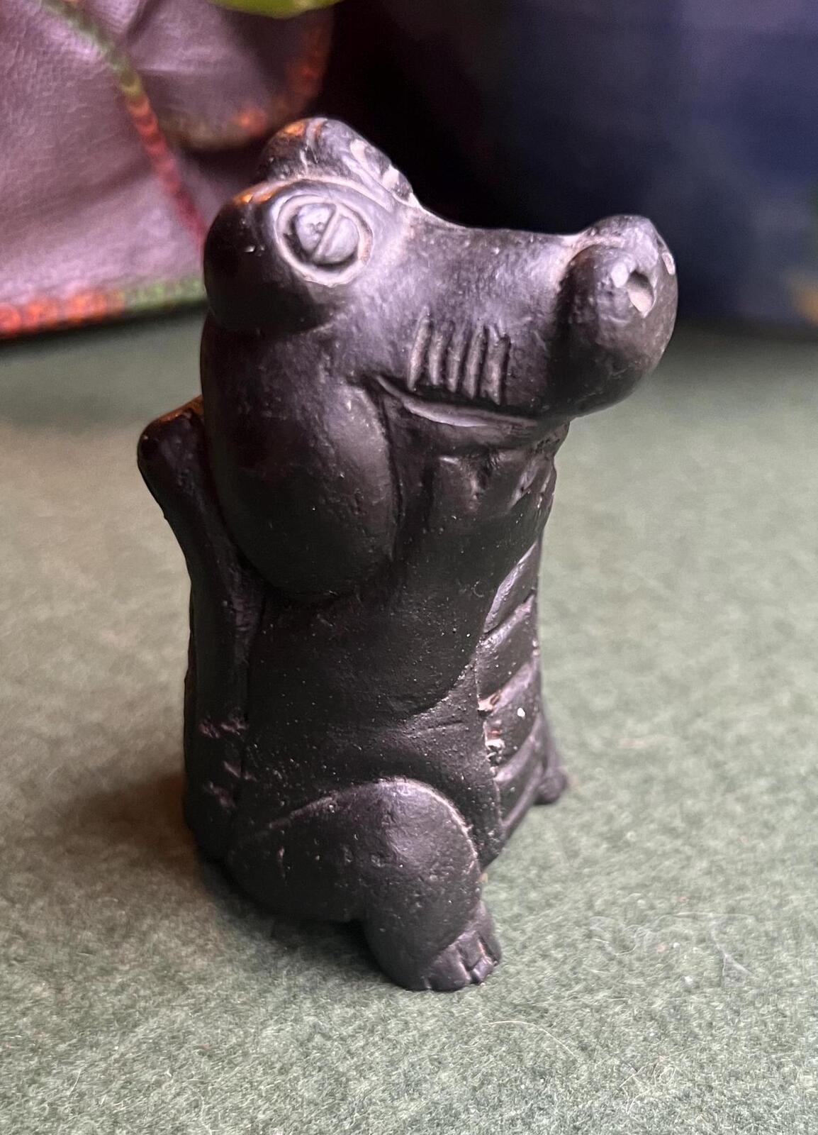 Cute crocodile figurine. Welsh coal art ornament.