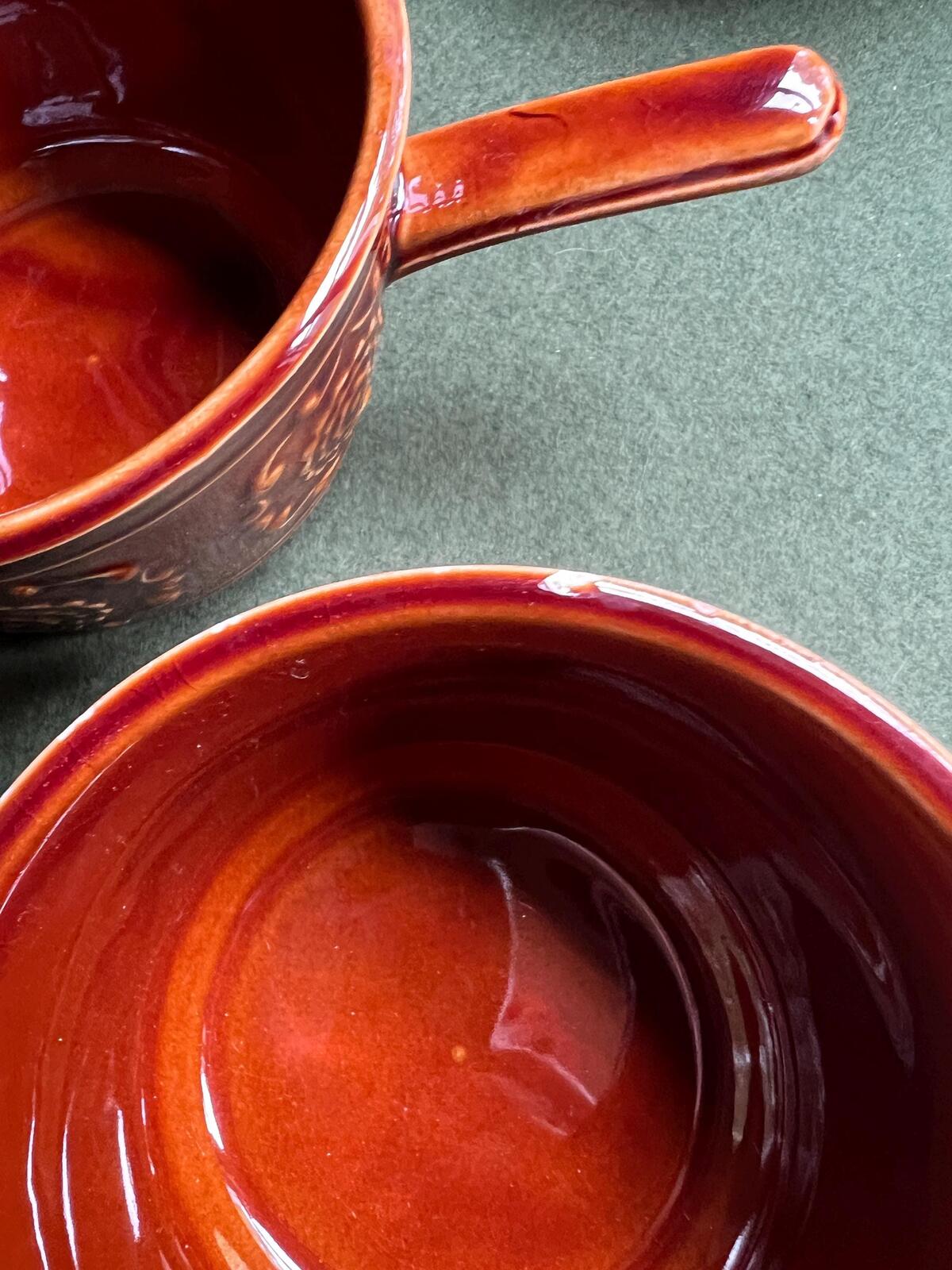 Vintage soup mugs Ceramic handled stew bowls set 4 Stamped TAMS.