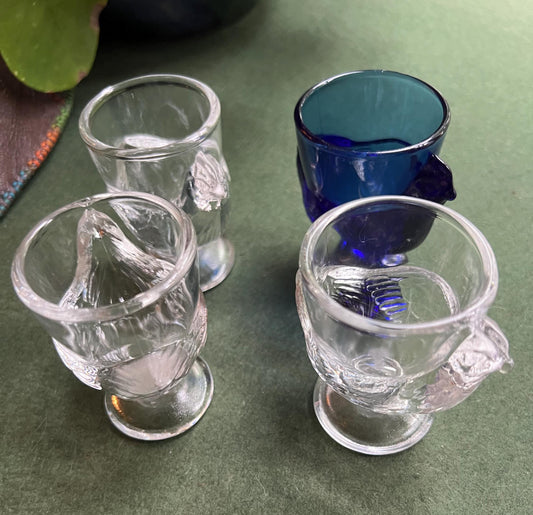 Set 4 vintage glass egg cups Retro Chicken egg cups.