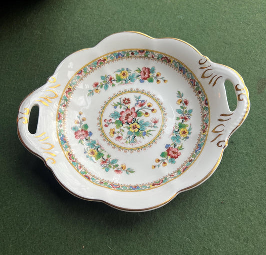 Coal Port 2 handled decorative serving bowl. Floral pattern console bowl. Stamped Ming Rose. Fine bone china lovers gift.