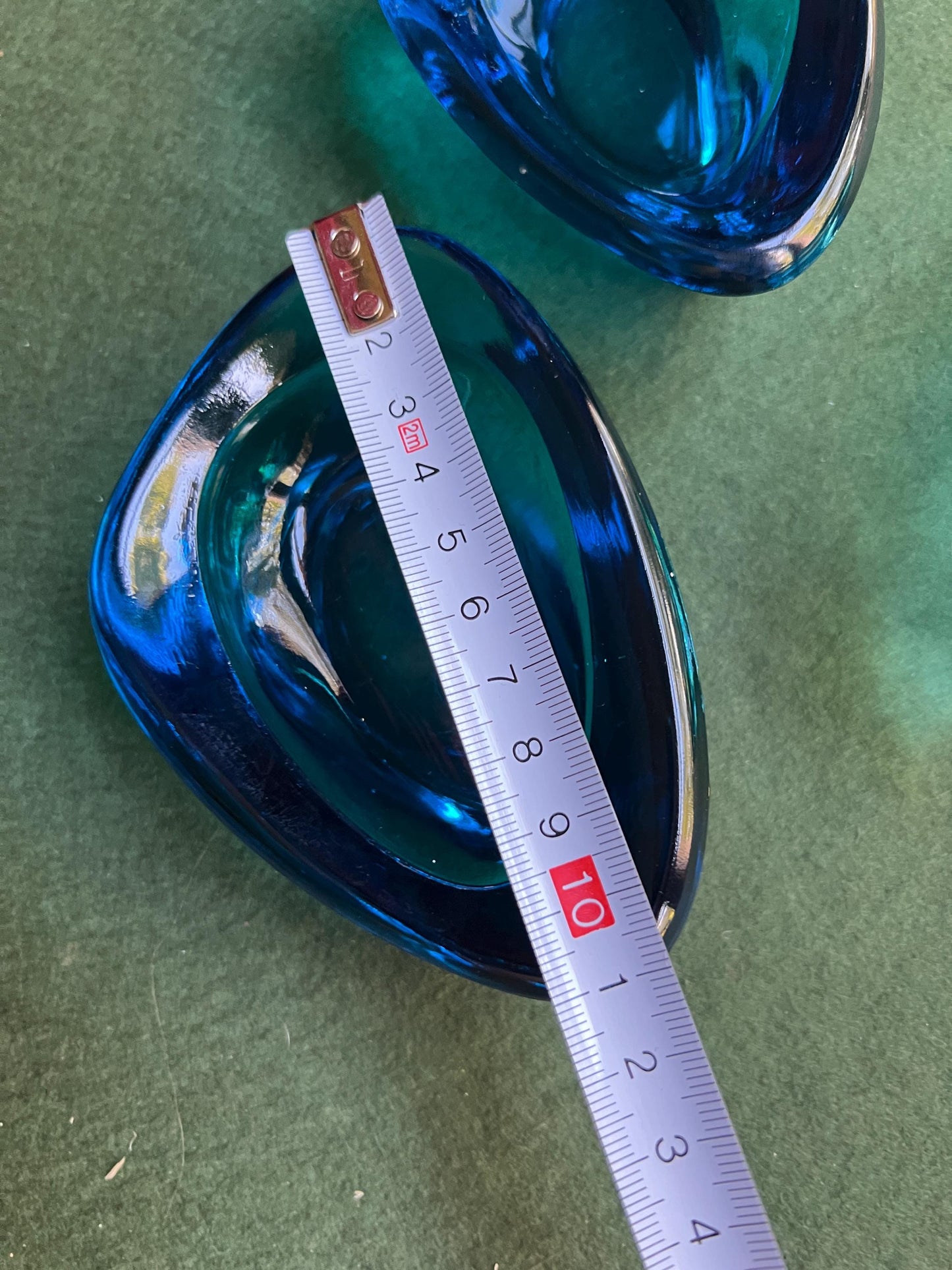 Vintage glass ashtrays trinket dishes. Sklo Union glass. 1x Turquoise blue 2x cobalt blue triangular glass nut bowls. Sold separately.