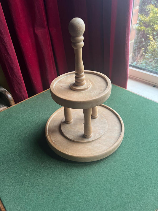 Vintage Lazy Susan Spice rack holder. Wooden spinning cake display stand. Vintage kitchen decor.