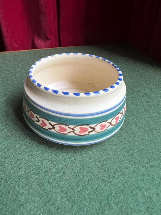 Vintage sugar bowl ceramic Cream glazed Hand painted dish Signed Honiton Devon.