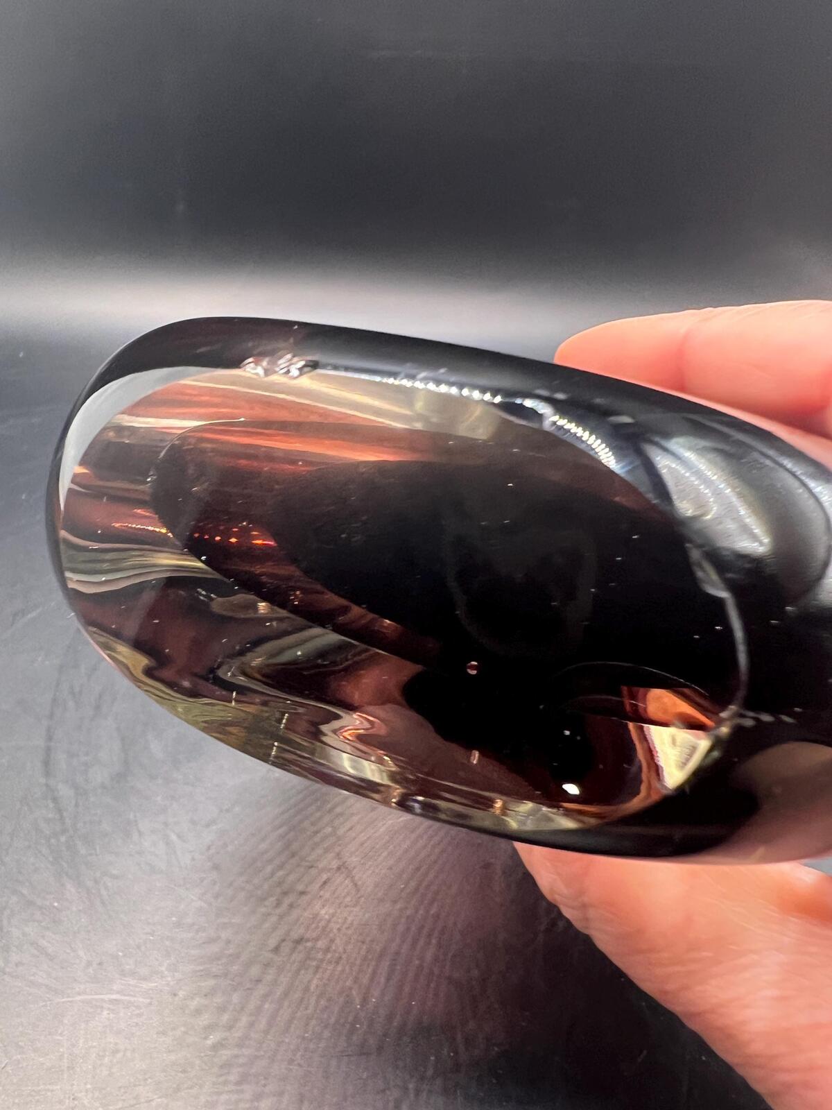 Murano style teardrop paperweight. Sommerso technique Purple and clear glass Vintage MCM sculpture