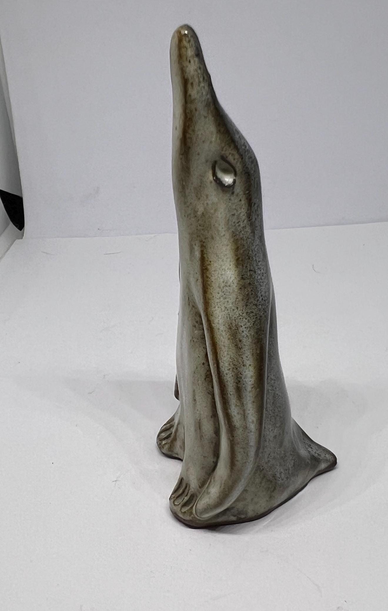 Quirky penguin terracotta red ware glazed figurine Sky gazing signed studio pottery penguin