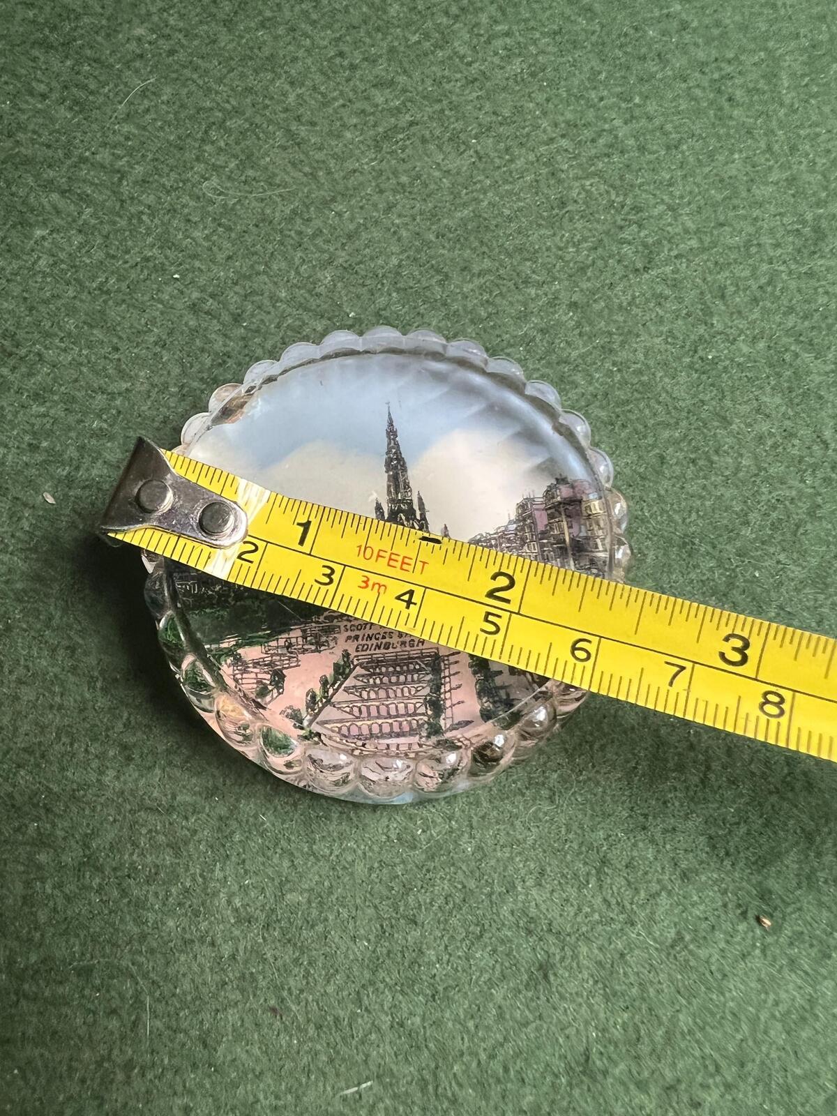 Victorian souvenir paperweight. Photographic Scott Monument Edinburgh scene. Antique home decor lover gift.