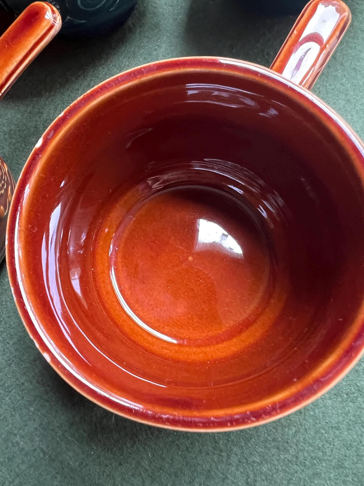 Vintage soup mugs Ceramic handled stew bowls set 4 Stamped TAMS.