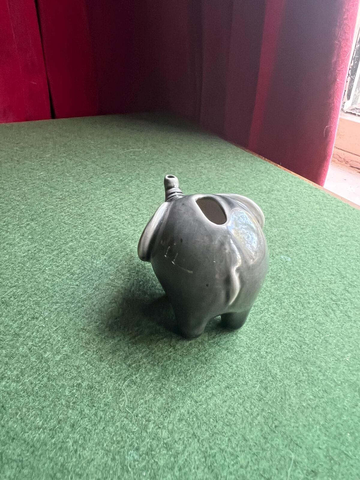 Tiny ceramic elephant planter. Lucky trunk up elephant figurine.