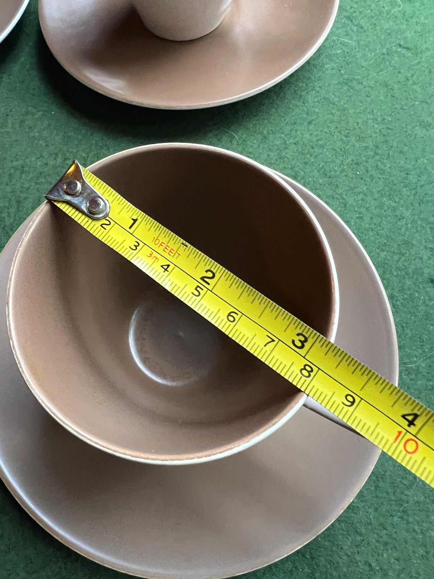 Poole Pottery two tone mushroom brown set of four espresso cups and saucers.