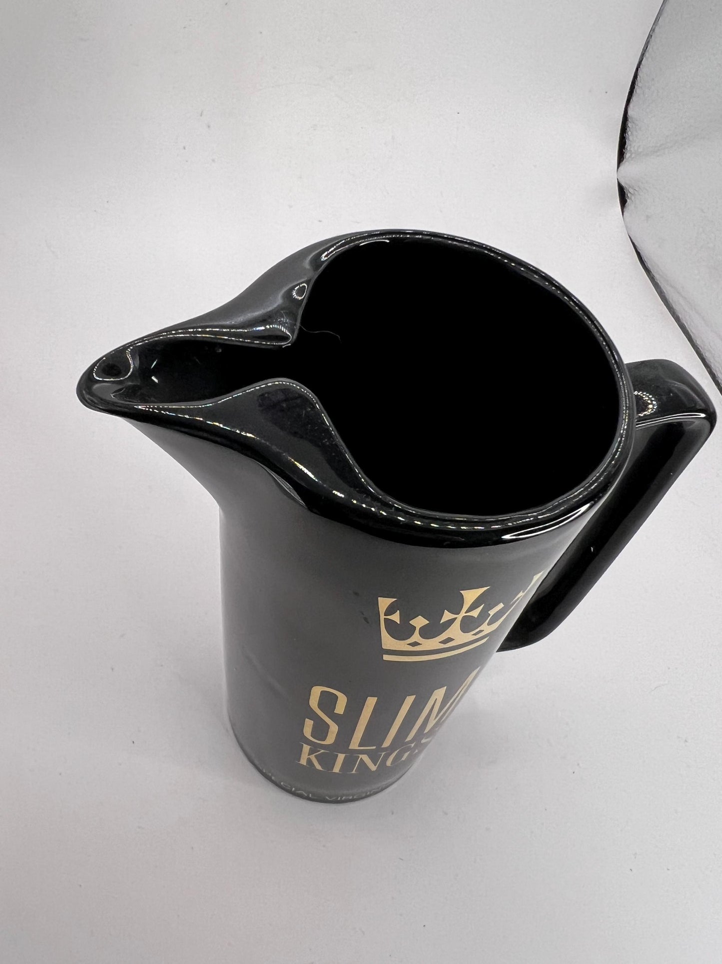 Black ceramic advertising barware water jug. Slim Kings Special Virginia Filter.
