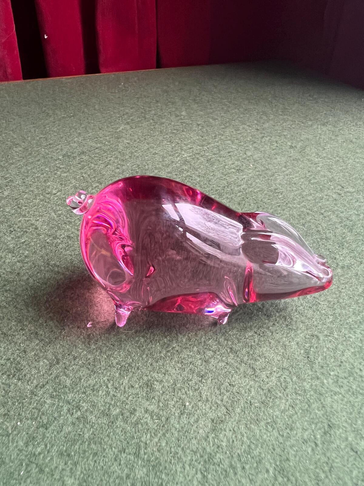 Studio glass pig. Pink glass Wedgewood piglet. Glass collector gift for pig. lover.