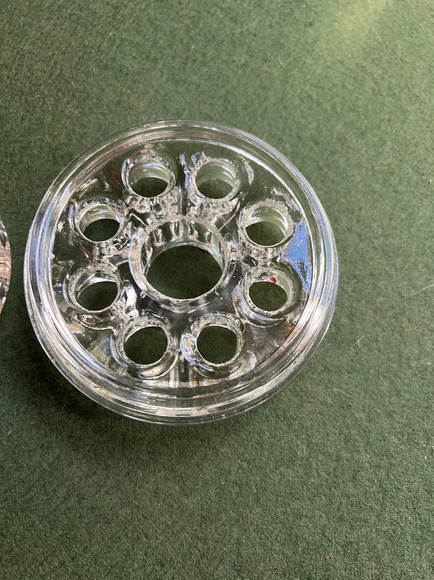 Vintage clear glass flower frogs. 2 available Sold separately.