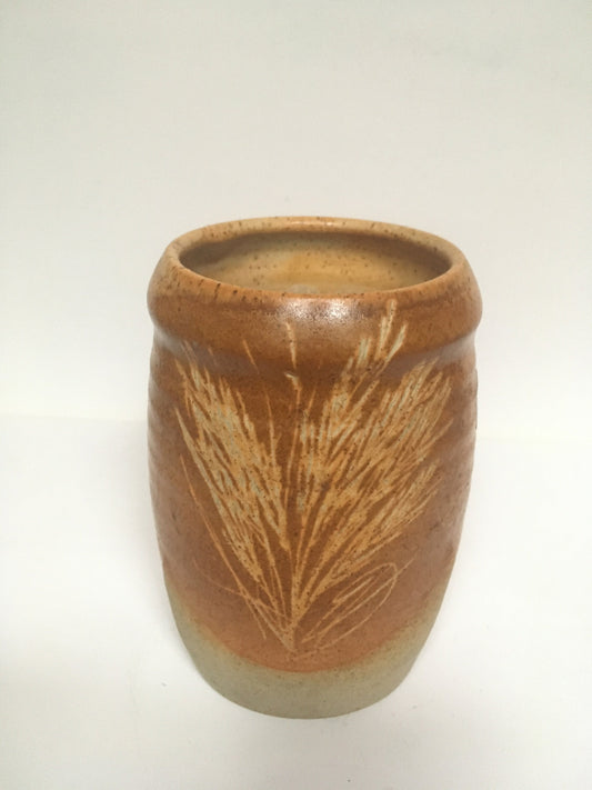 Studio Pottery Vase. Hand made bud posy vase with Sgrafitto grass pattern design.